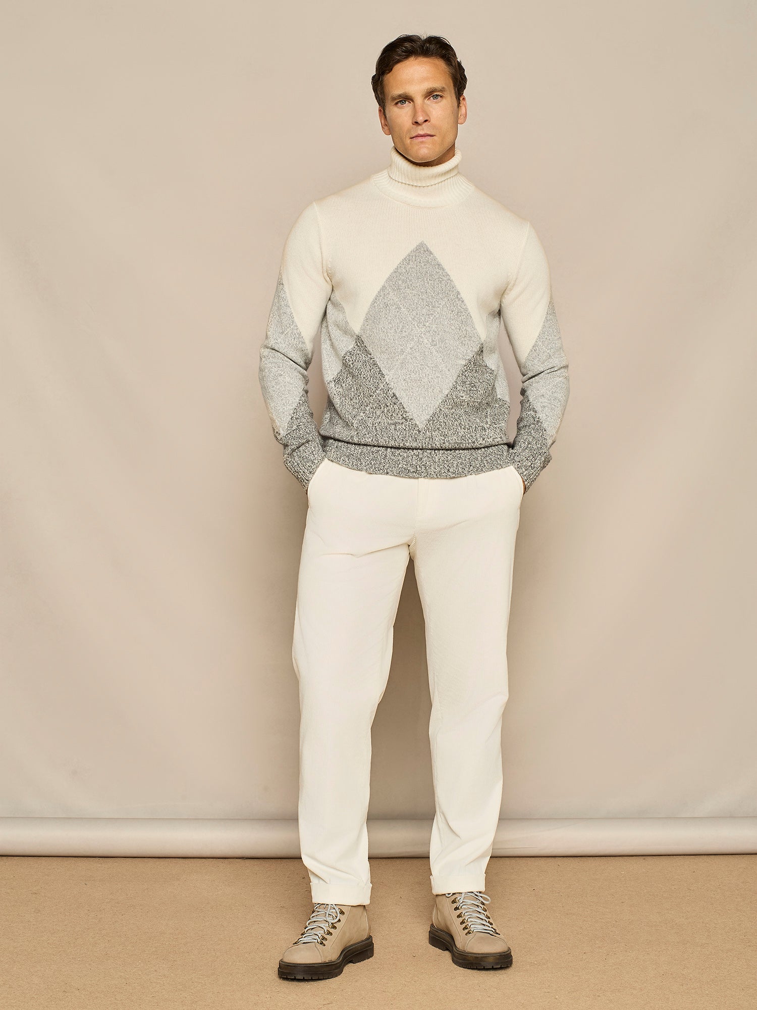 OFF WHITE WOOL BLEND RHOMBUS TURTLENECK