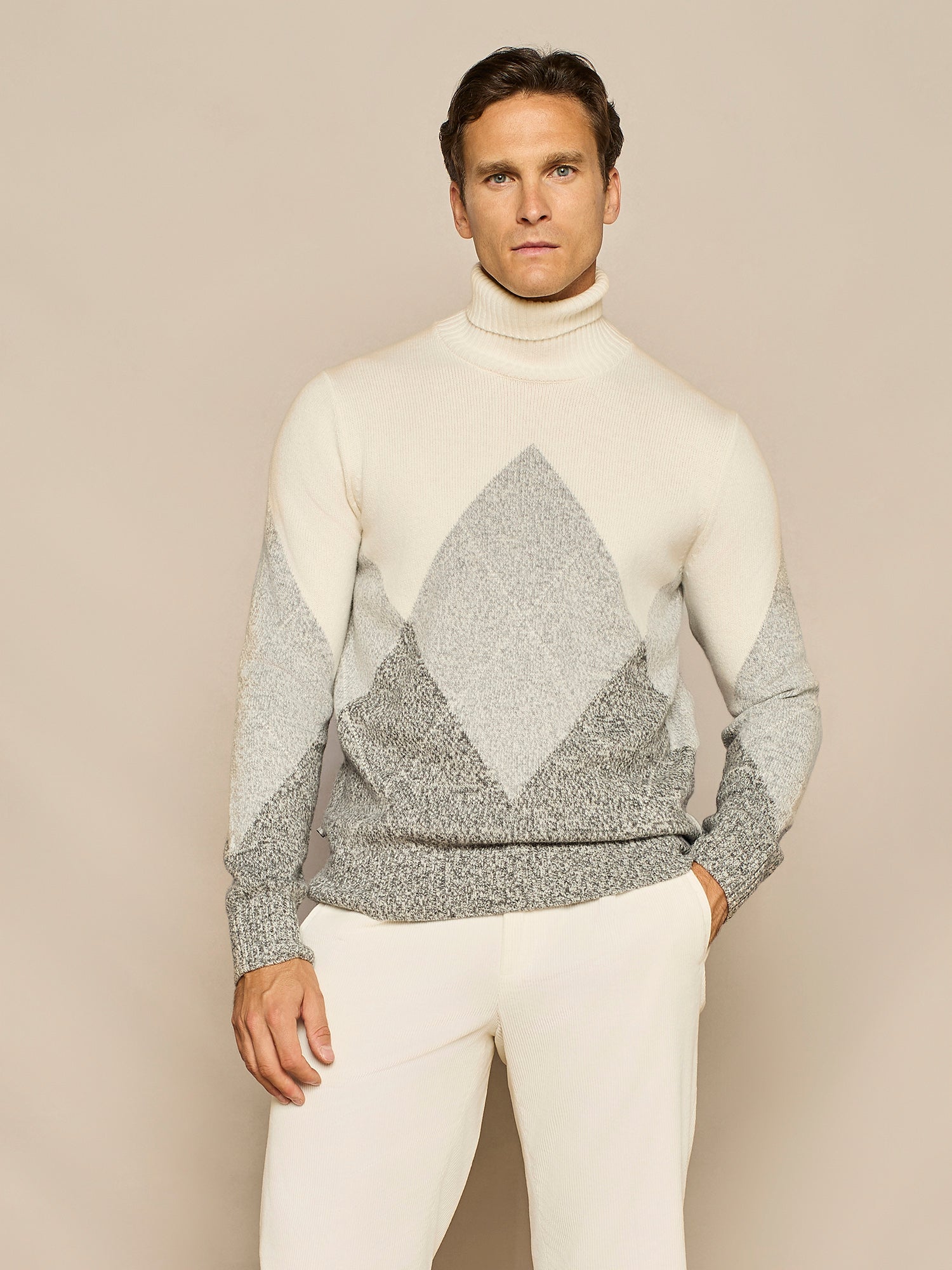 OFF WHITE WOOL BLEND RHOMBUS TURTLENECK