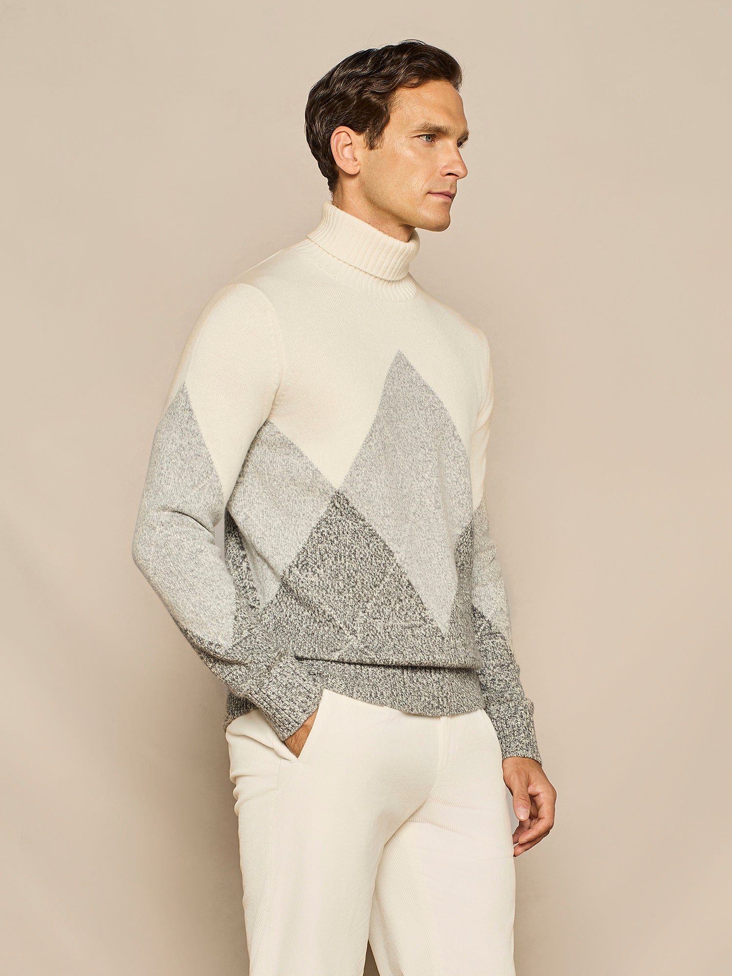 OFF WHITE WOOL BLEND RHOMBUS TURTLENECK