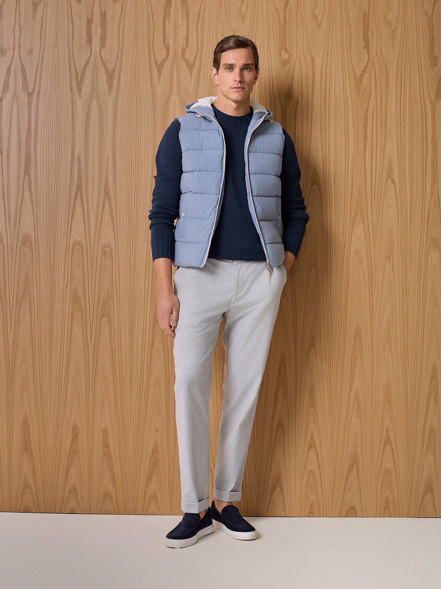 Navy washed cotton crew neck sweater