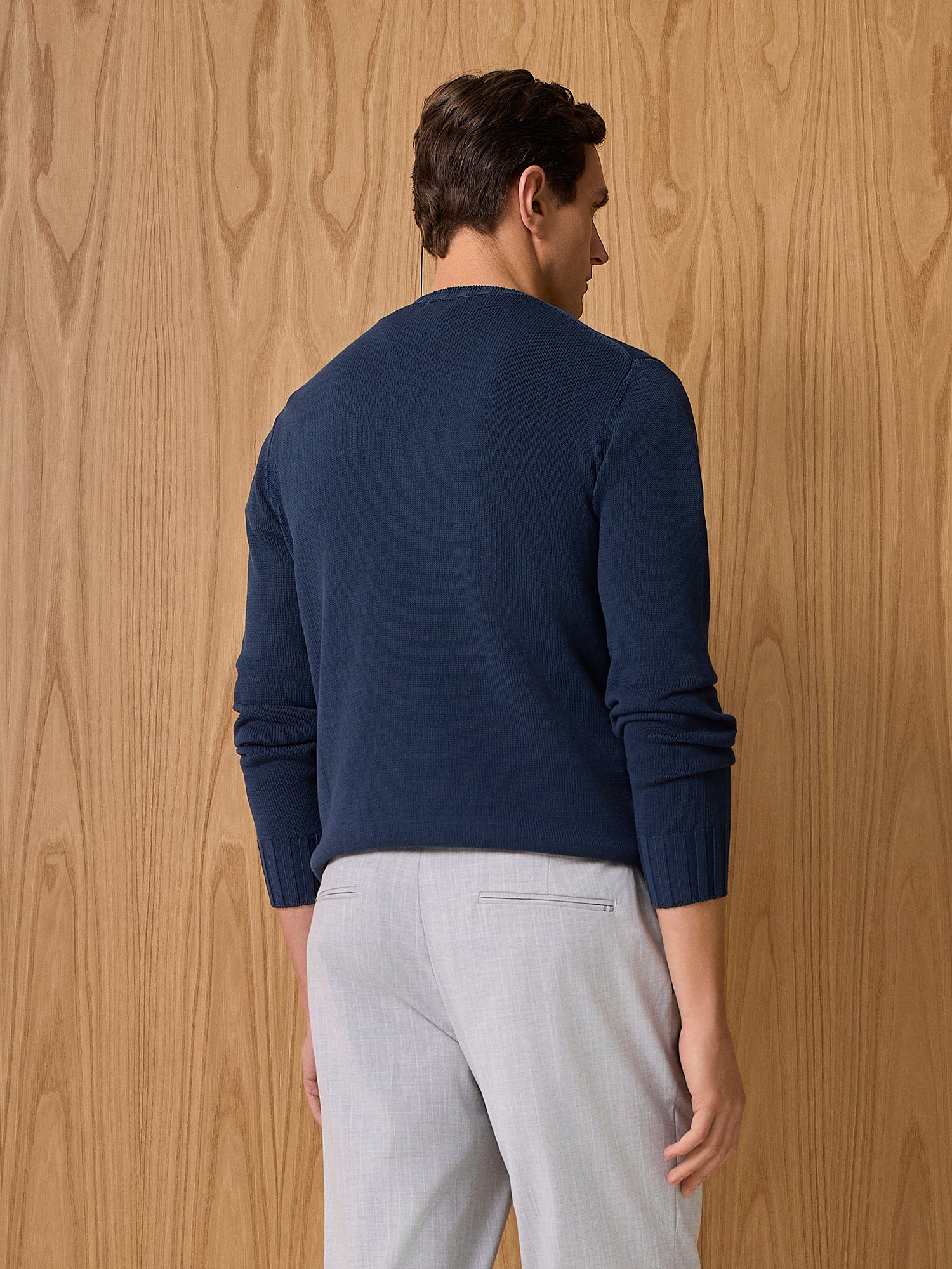 Navy washed cotton crew neck sweater