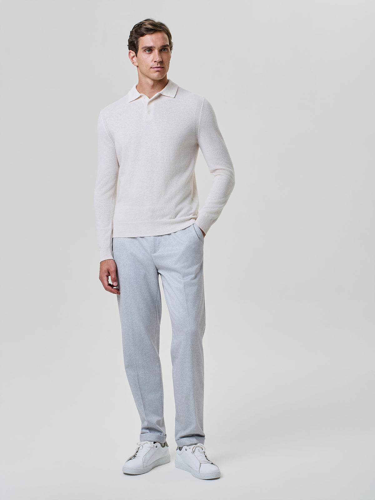 Polo in Maglia Misto Cashmere Bianca