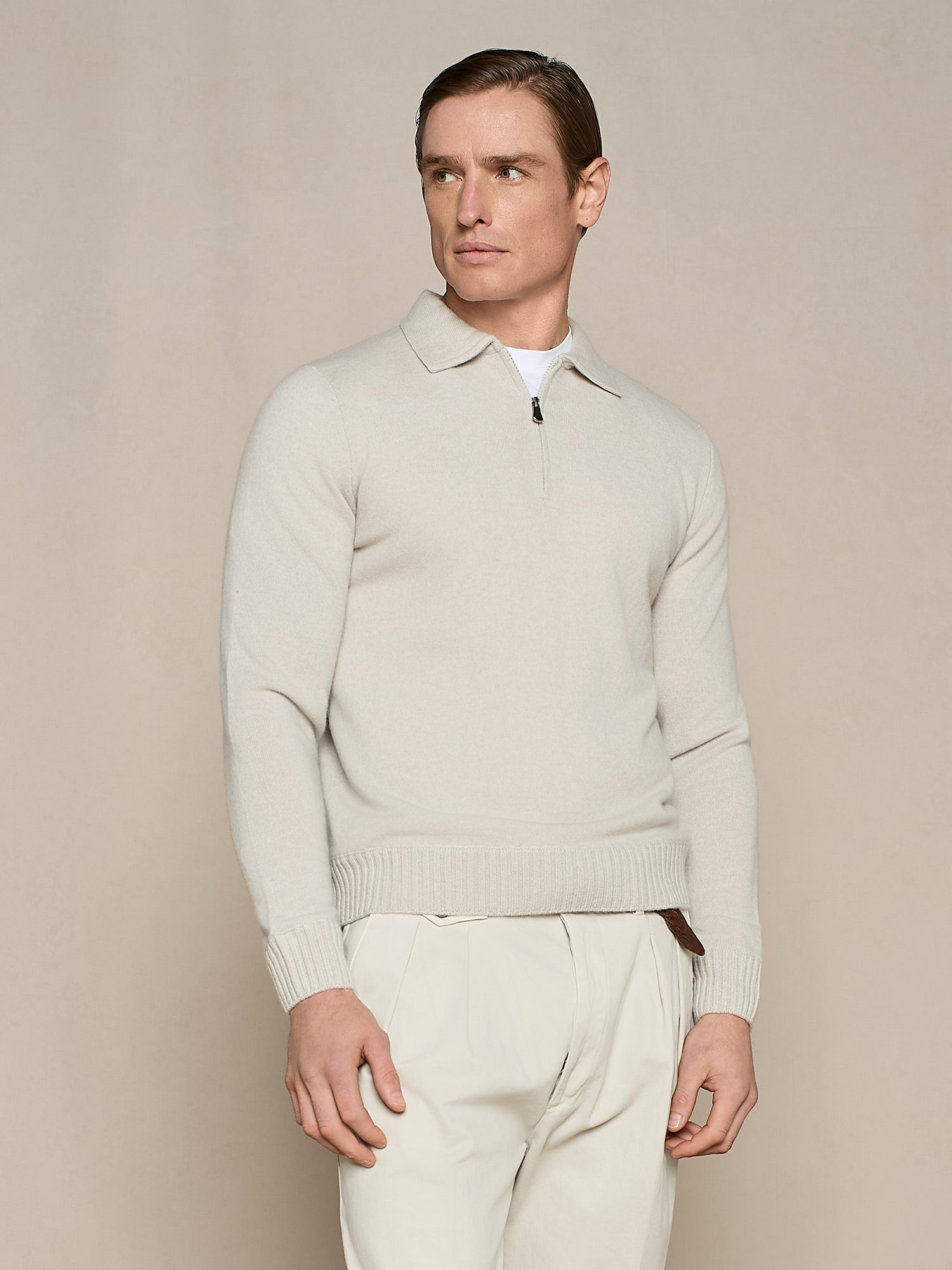 POLO MEZZA ZIP IN MISTO CASHMERE BURRO