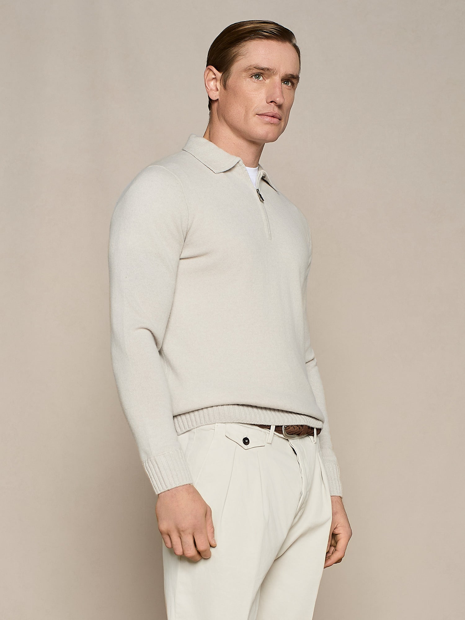 POLO MEZZA ZIP IN MISTO CASHMERE BURRO