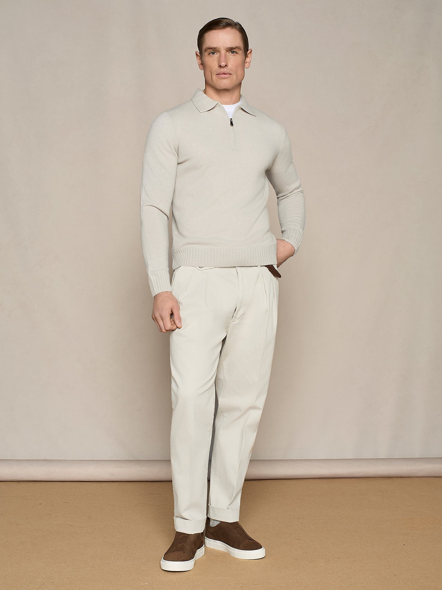 POLO MEZZA ZIP IN MISTO CASHMERE BURRO
