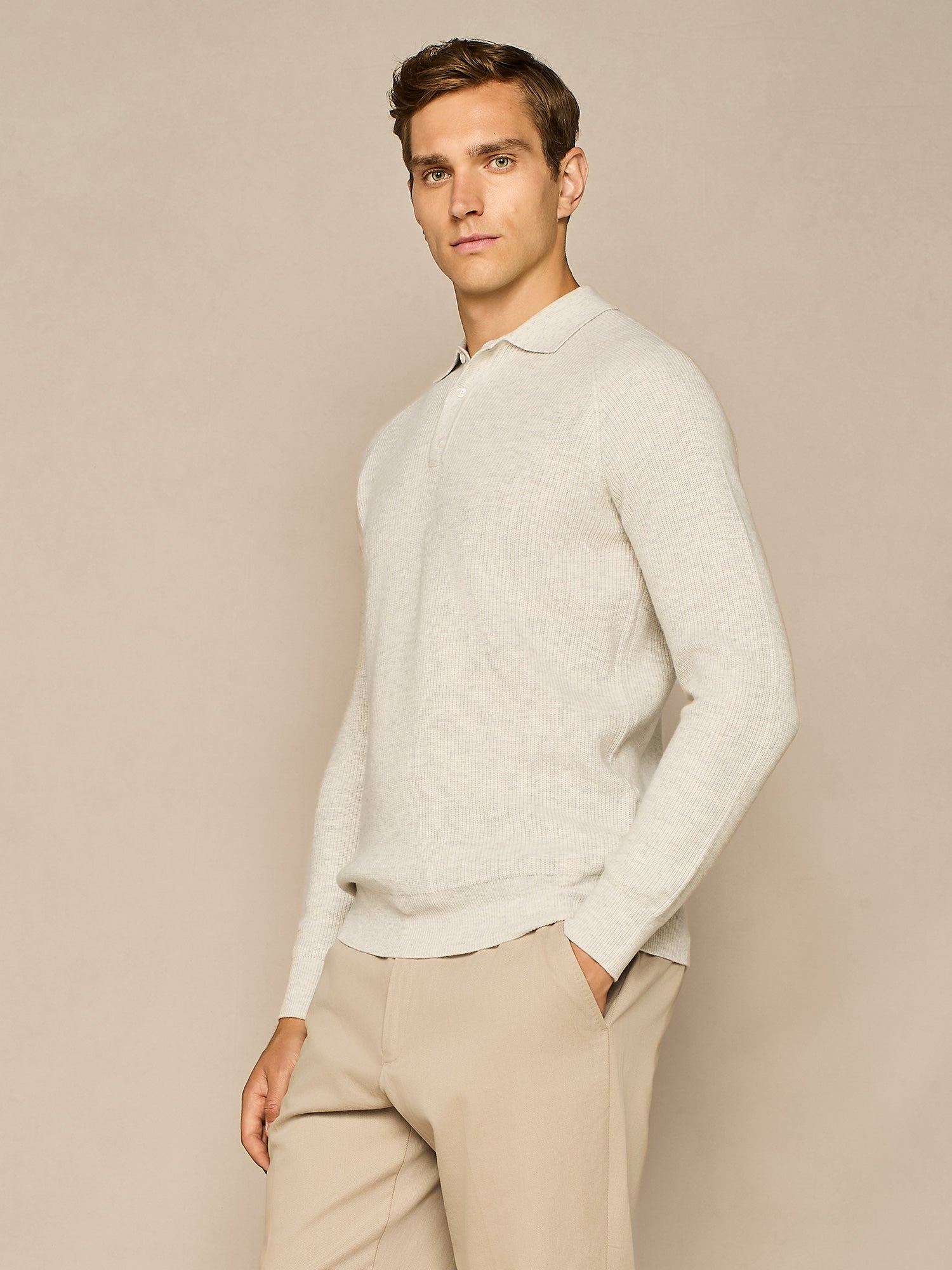 POLO COSTA INGLESE IN MISTO LANA GRIGIO CHIARO MELANGE