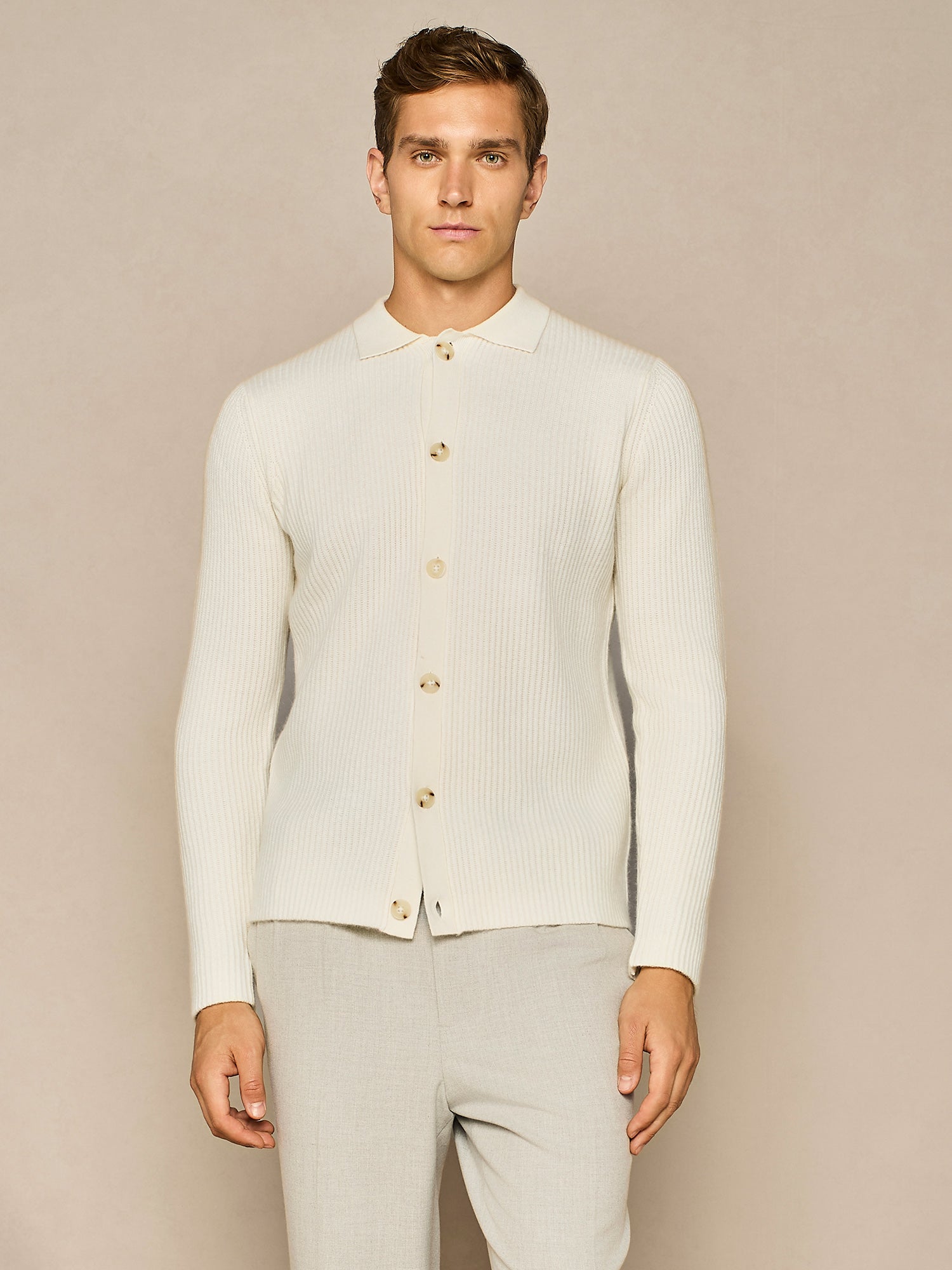 OFF WHITE WOOL BLEND FULL CARDIGAN STITCHING SHIRT