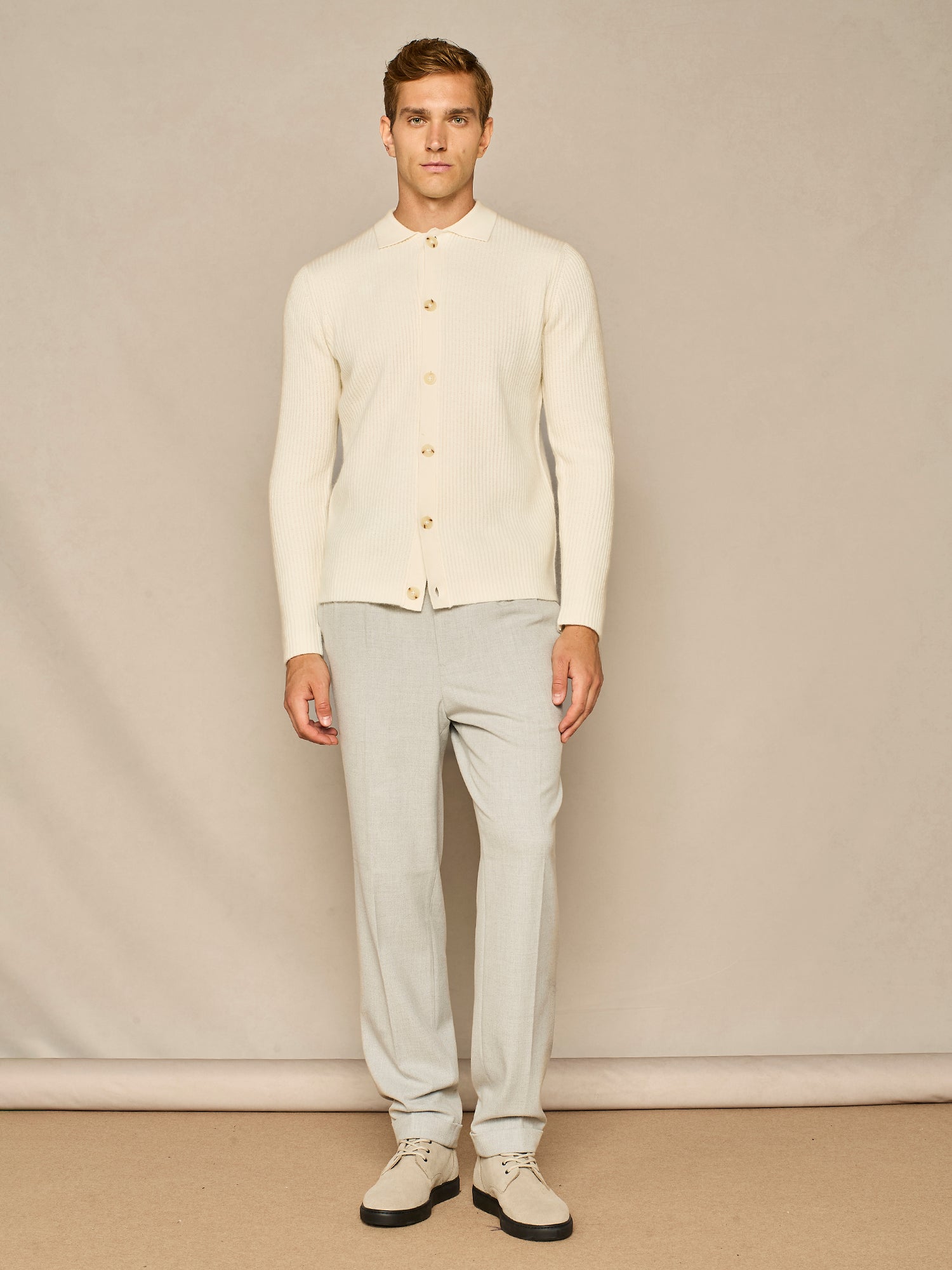 OFF WHITE WOOL BLEND FULL CARDIGAN STITCHING SHIRT