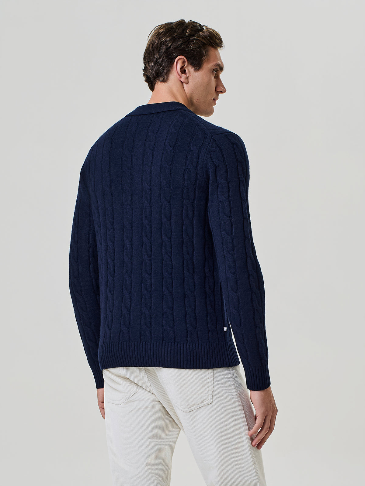 Polo in Maglia a Trecce in Misto Lana e Angora Blu