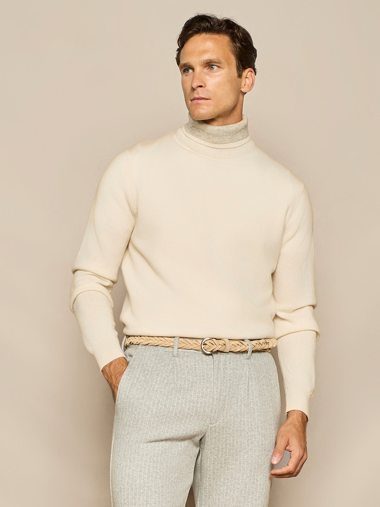 DOLCEVITA CON DOPPIO COLLO IN MISTO CASHMERE BIANCO