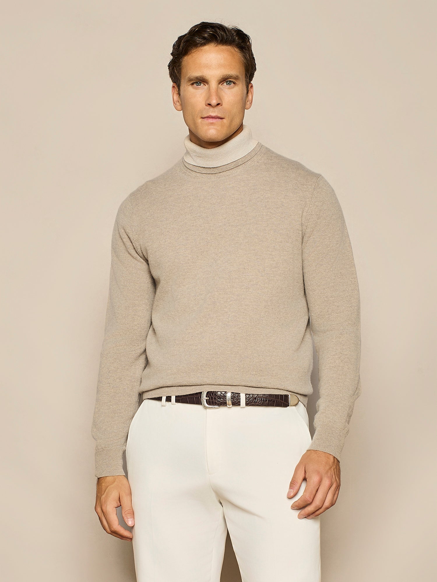 DOLCEVITA CON DOPPIO COLLO IN MISTO CASHMERE TAUPE