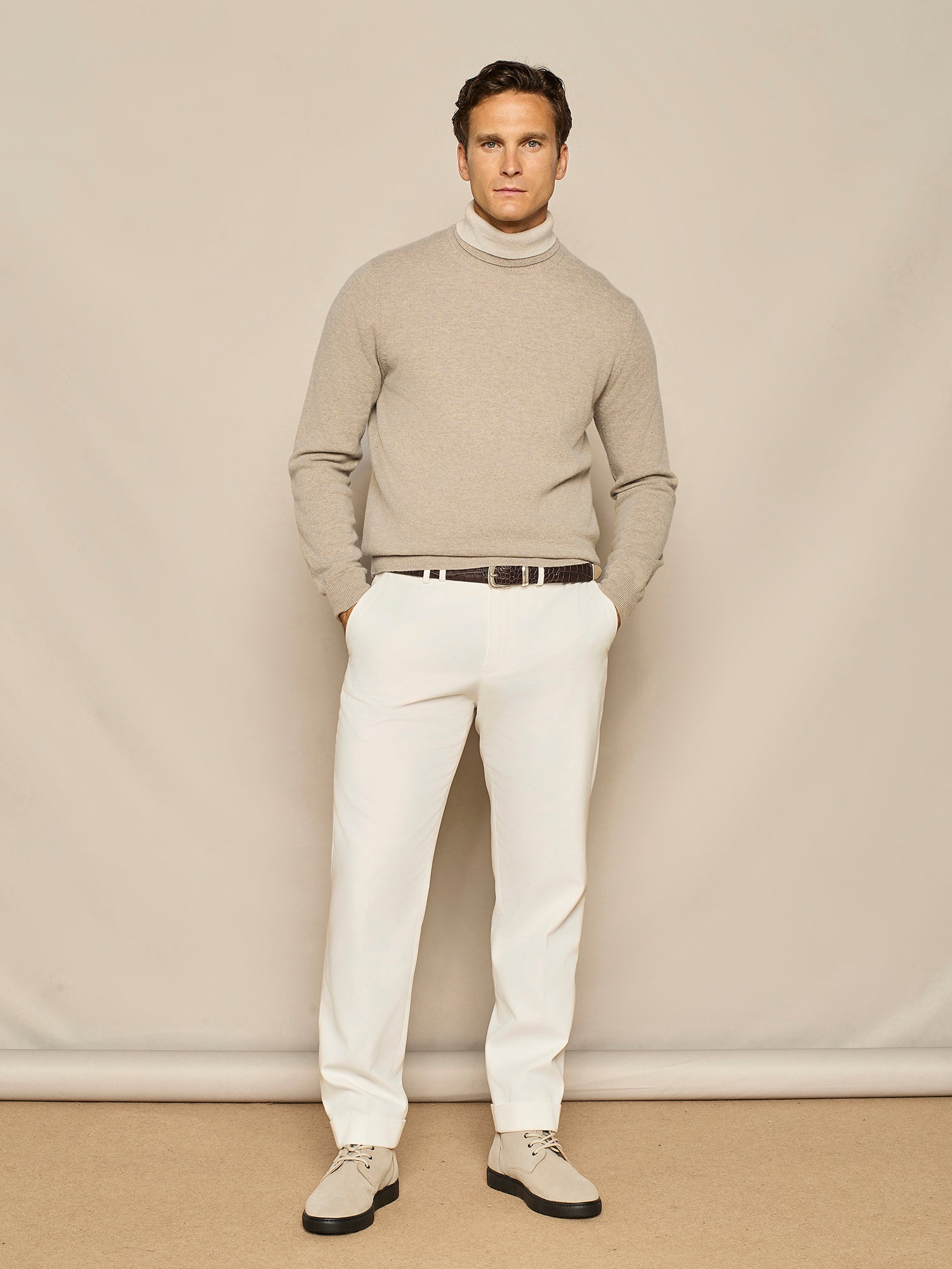 DOLCEVITA CON DOPPIO COLLO IN MISTO CASHMERE TAUPE