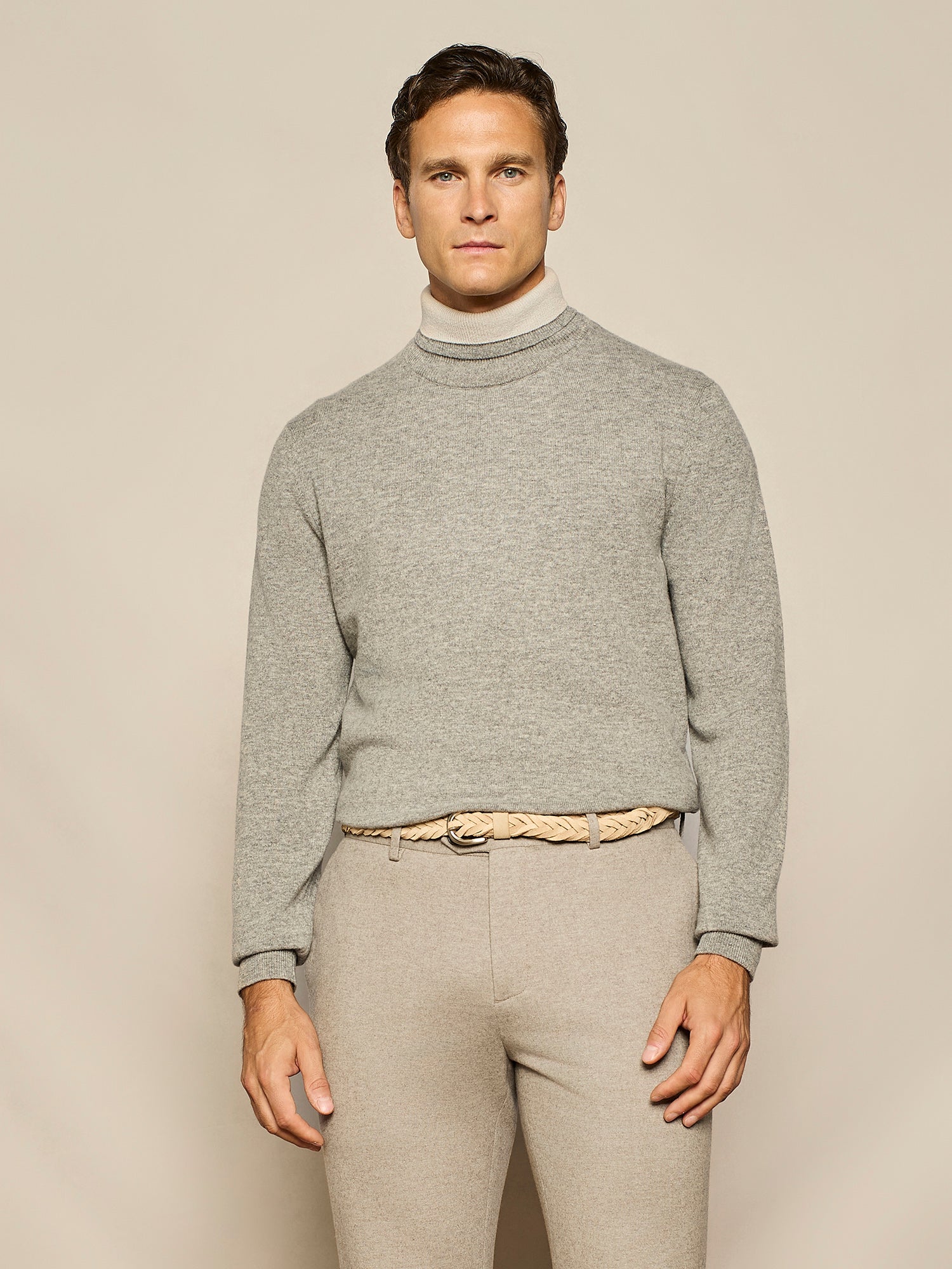 DOLCEVITA CON DOPPIO COLLO IN MISTO CASHMERE GRIGIO MELANGE