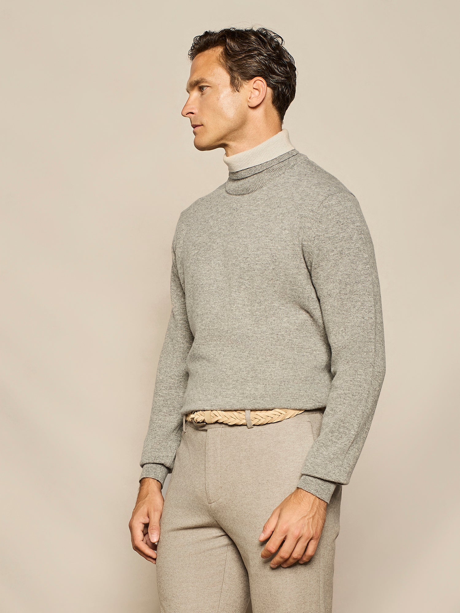 DOLCEVITA CON DOPPIO COLLO IN MISTO CASHMERE GRIGIO MELANGE