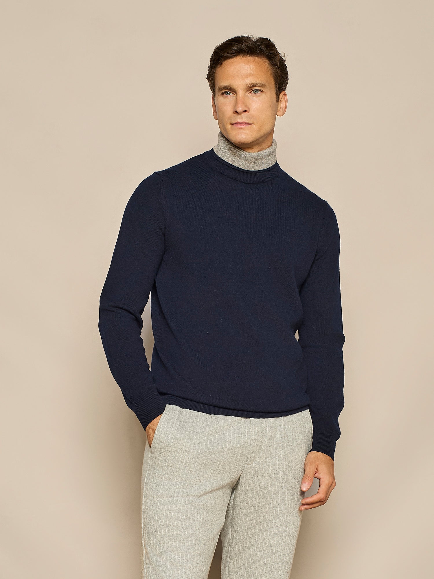 DOLCEVITA CON DOPPIO COLLO IN MISTO CASHMERE BLU