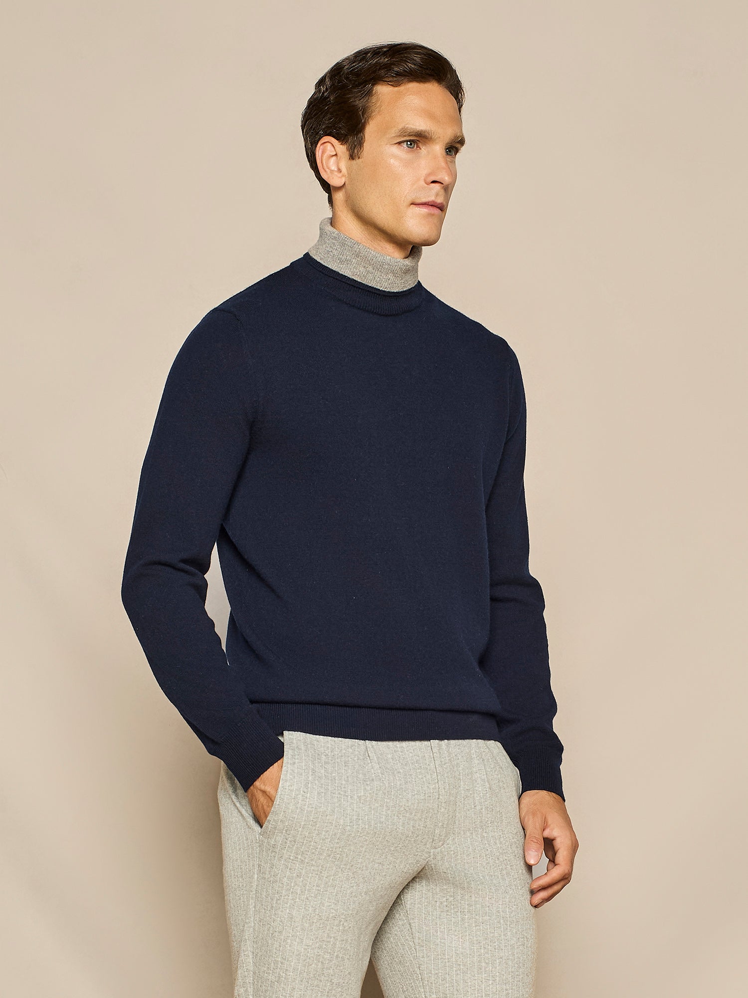 DOLCEVITA CON DOPPIO COLLO IN MISTO CASHMERE BLU