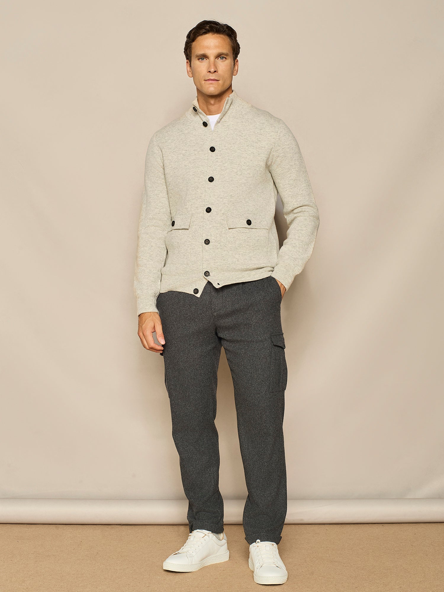 LIGHT GREY MELANGE KNITTED BOMBER