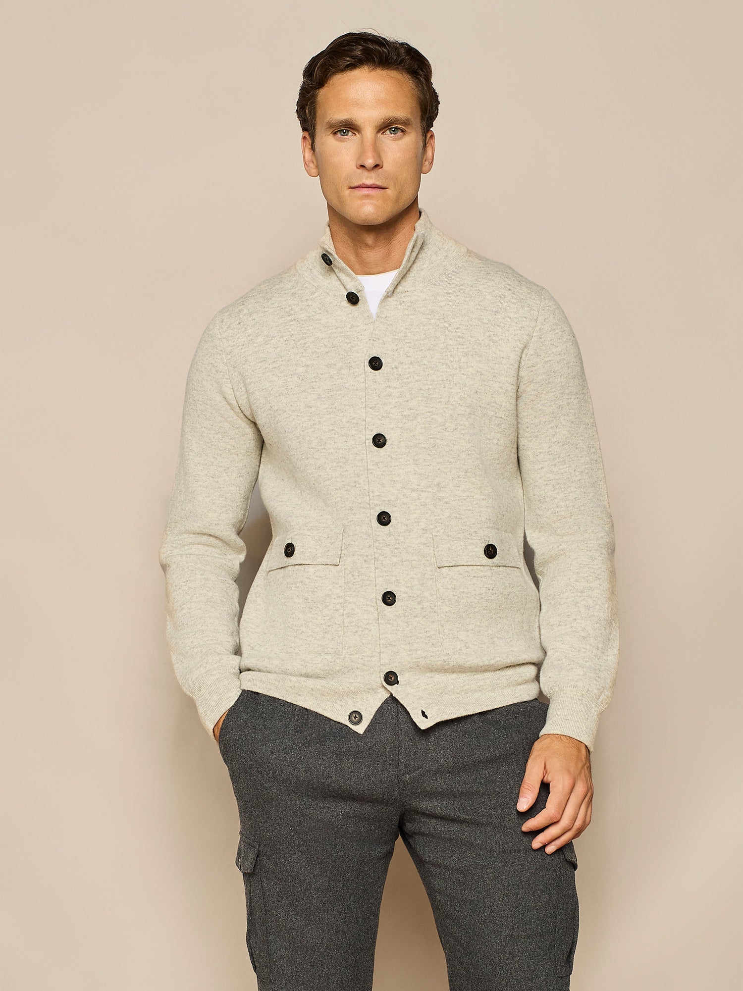 LIGHT GREY MELANGE KNITTED BOMBER