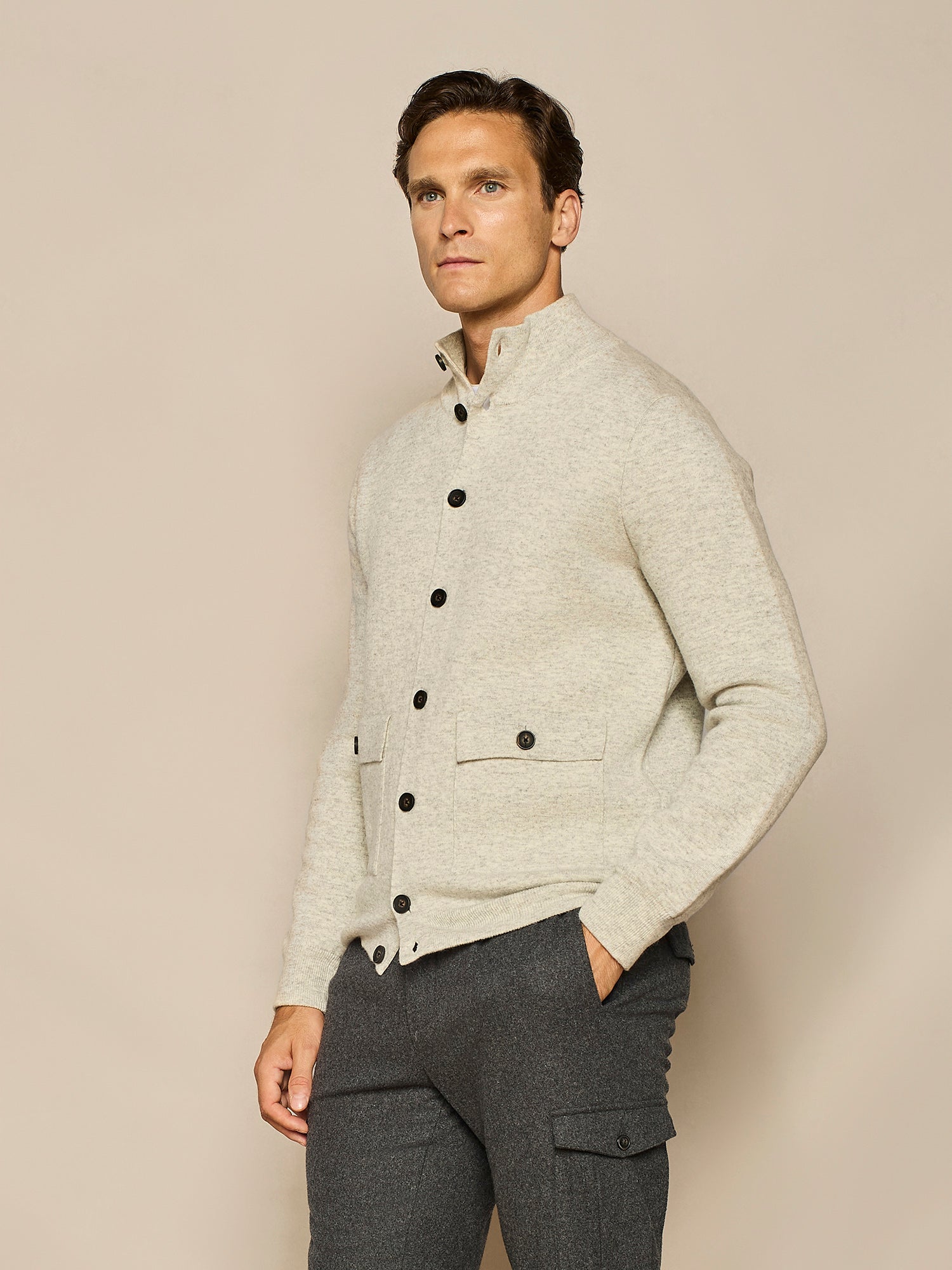 LIGHT GREY MELANGE KNITTED BOMBER