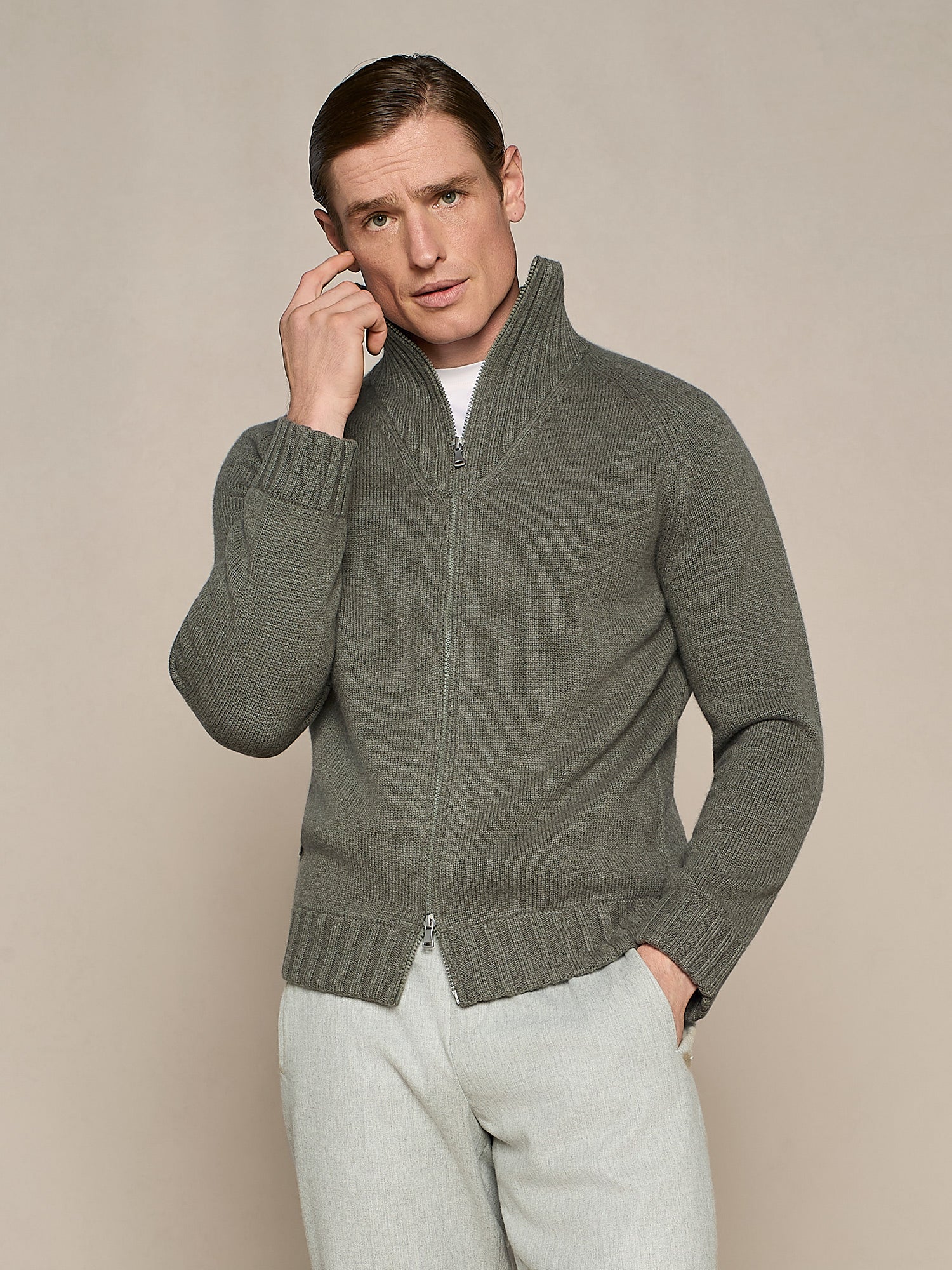 MAGLIA FULL ZIP VERDE