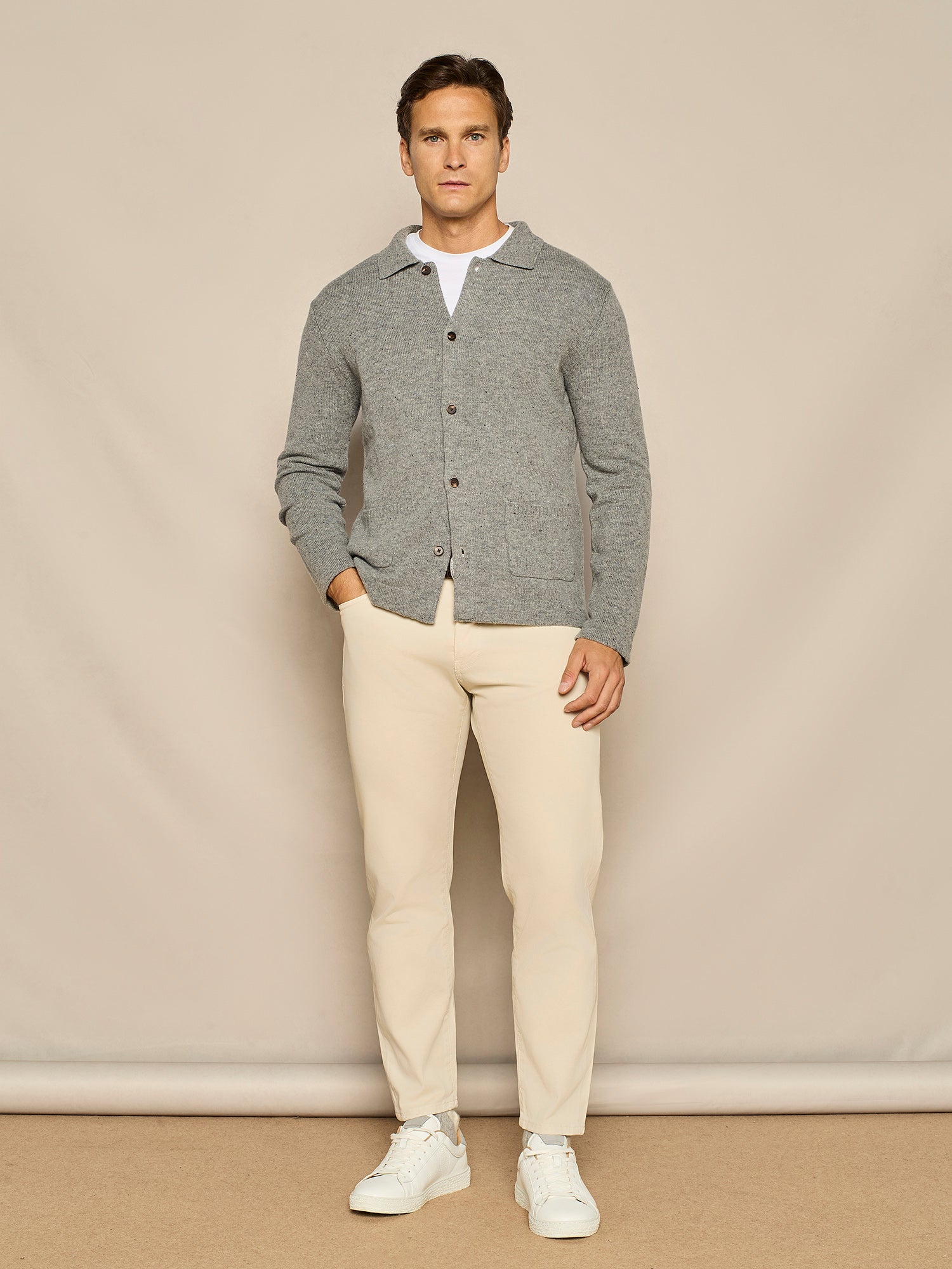 GREY MELANGE BUTTONED MERINO WOOL SHIRT