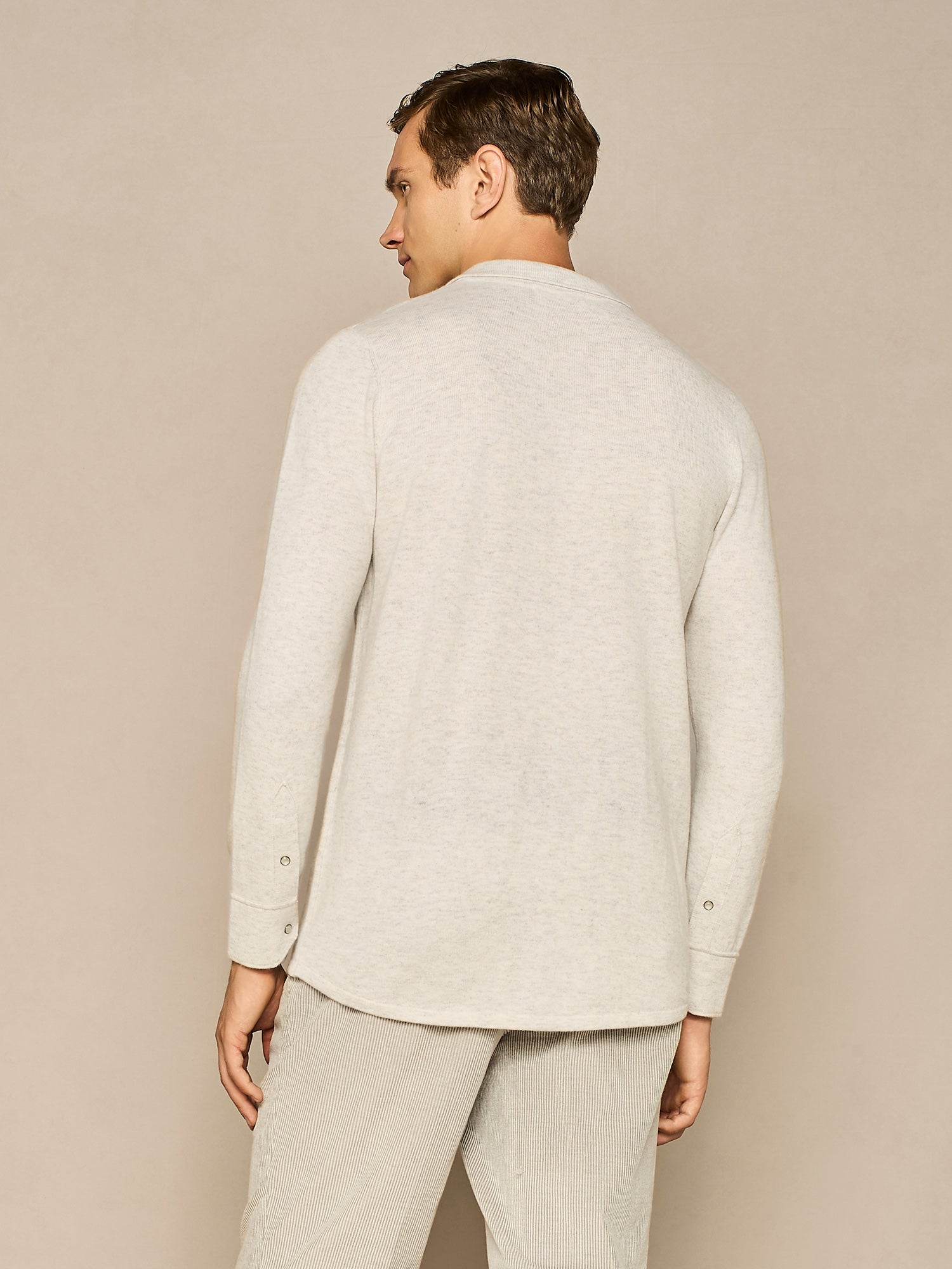 LIGHT GREY MELANGE KNITTED TEXAN SHIRT IN WOOL BLEND YARN