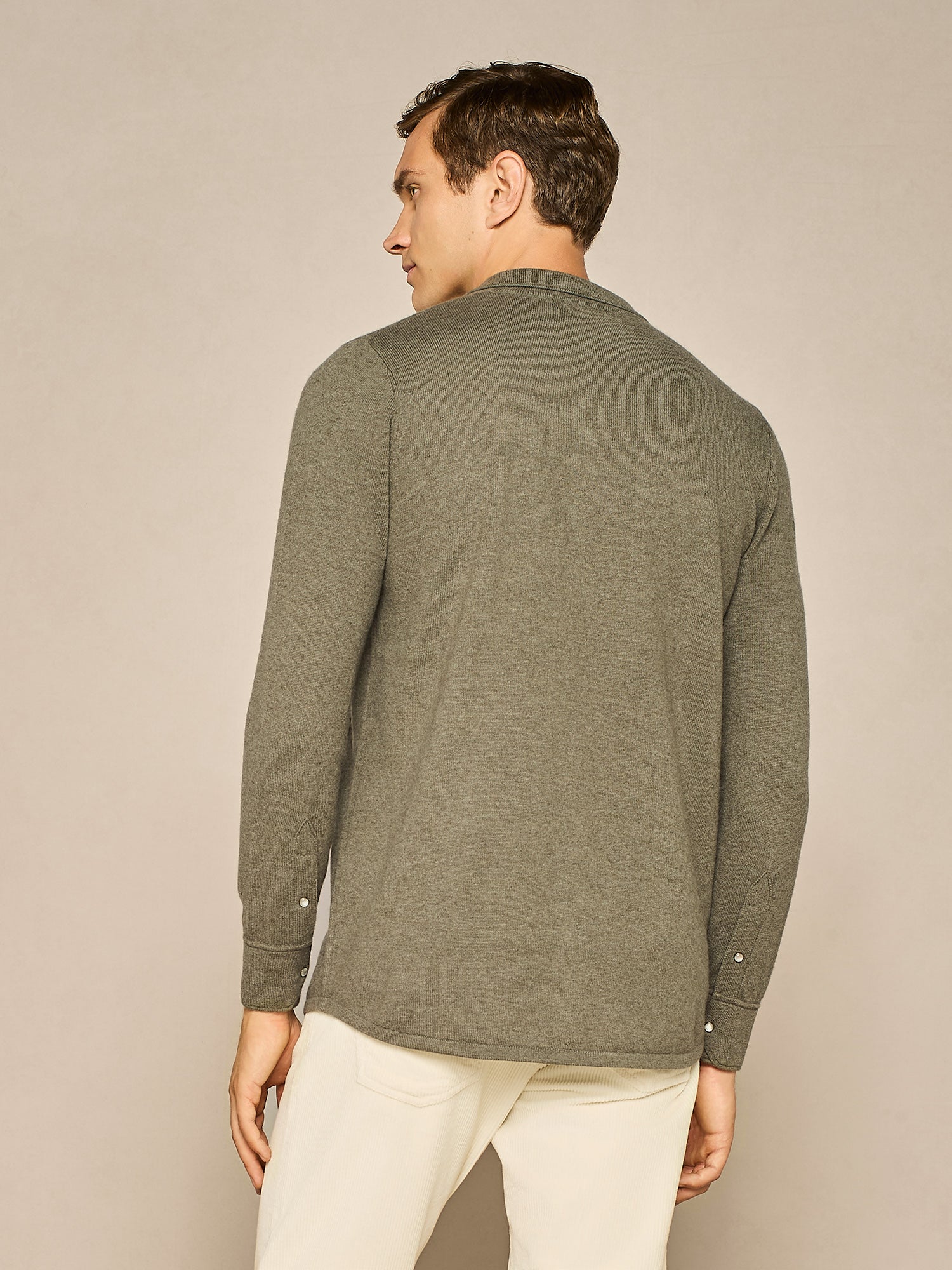 OLIVE GREEN KNITTED TEXAN SHIRT IN WOOL BLEND YARN