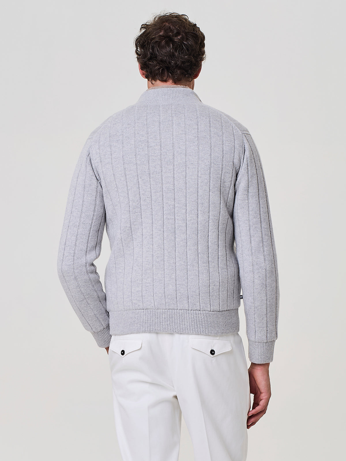Light grey melange flat rib full zip