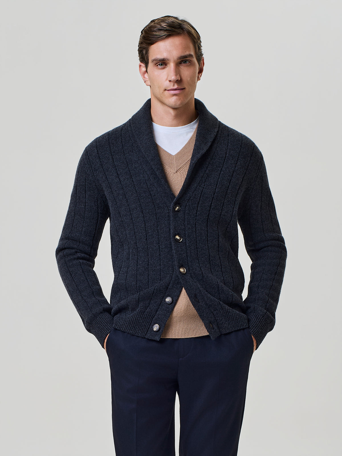 Cardigan sciallato grigio scuro