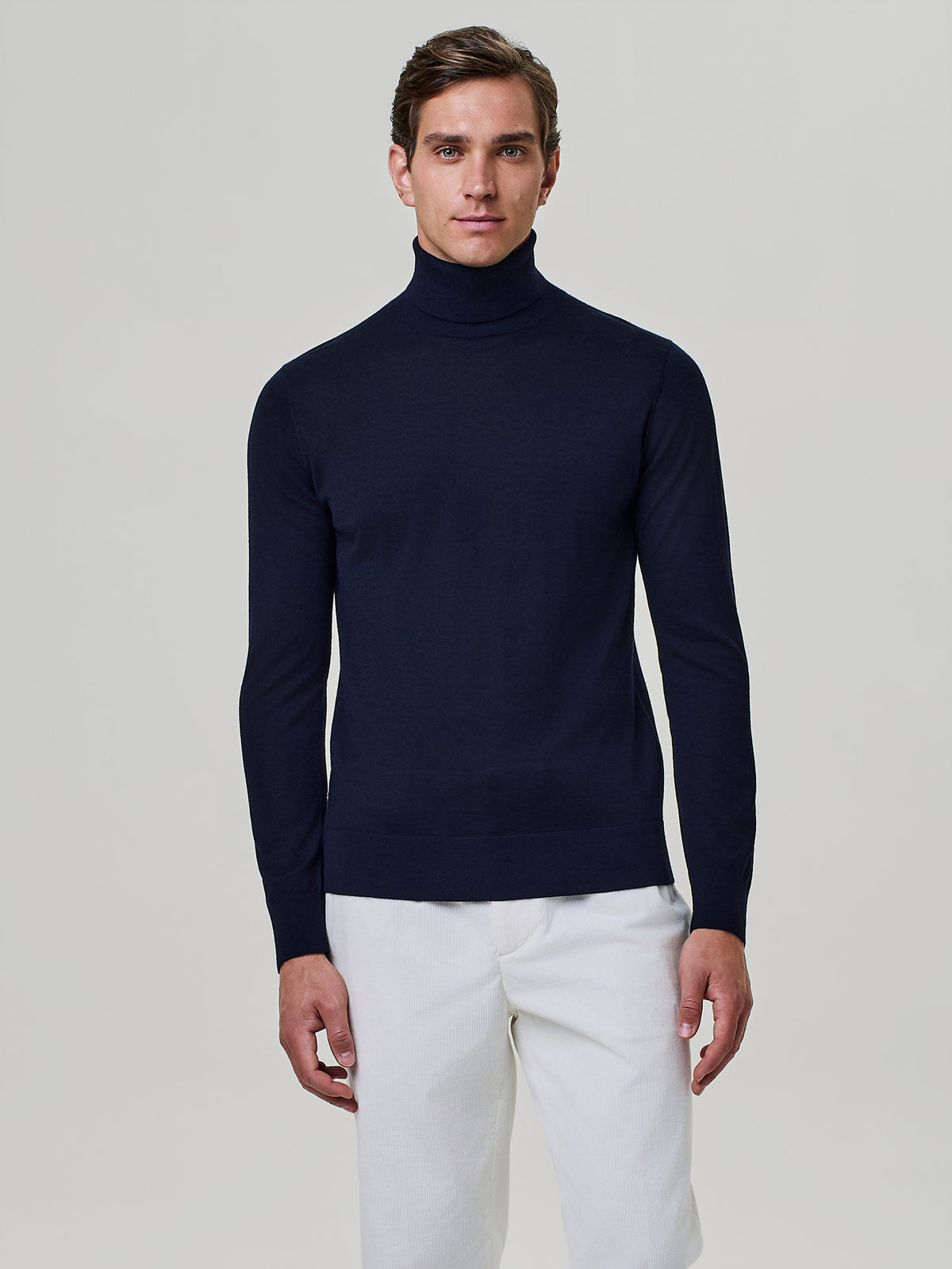 Blue silk and cashmere blend knit turtleneck