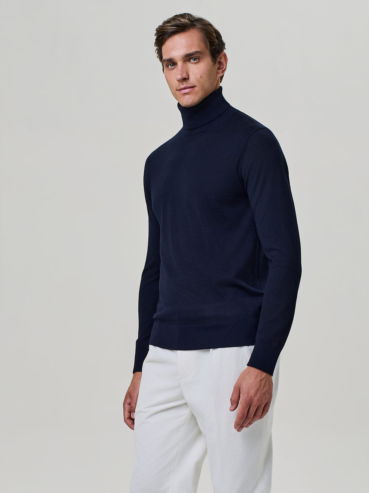 Blue silk and cashmere blend knit turtleneck