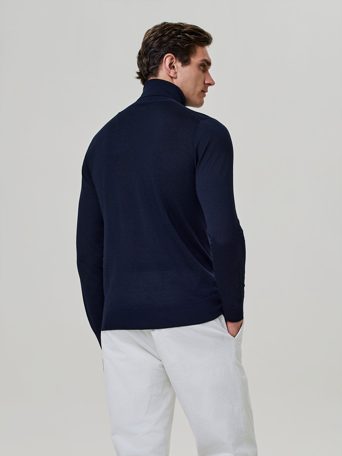 Blue silk and cashmere blend knit turtleneck