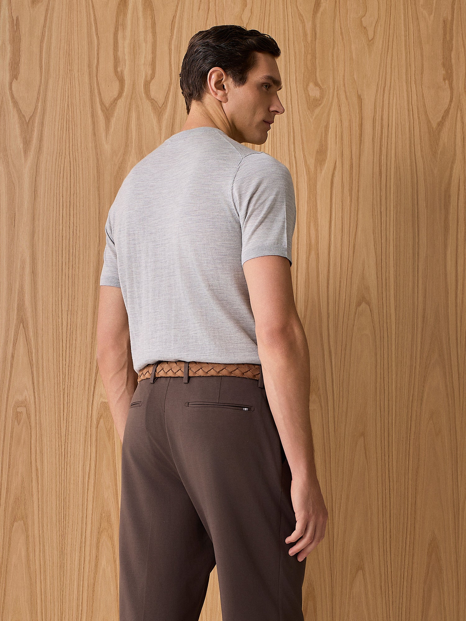 T-shirt in maglia misto seta e cashmere grigio