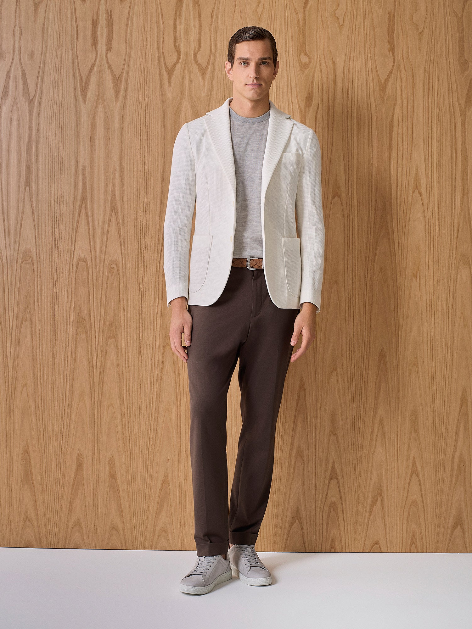 T-shirt in maglia misto seta e cashmere grigio