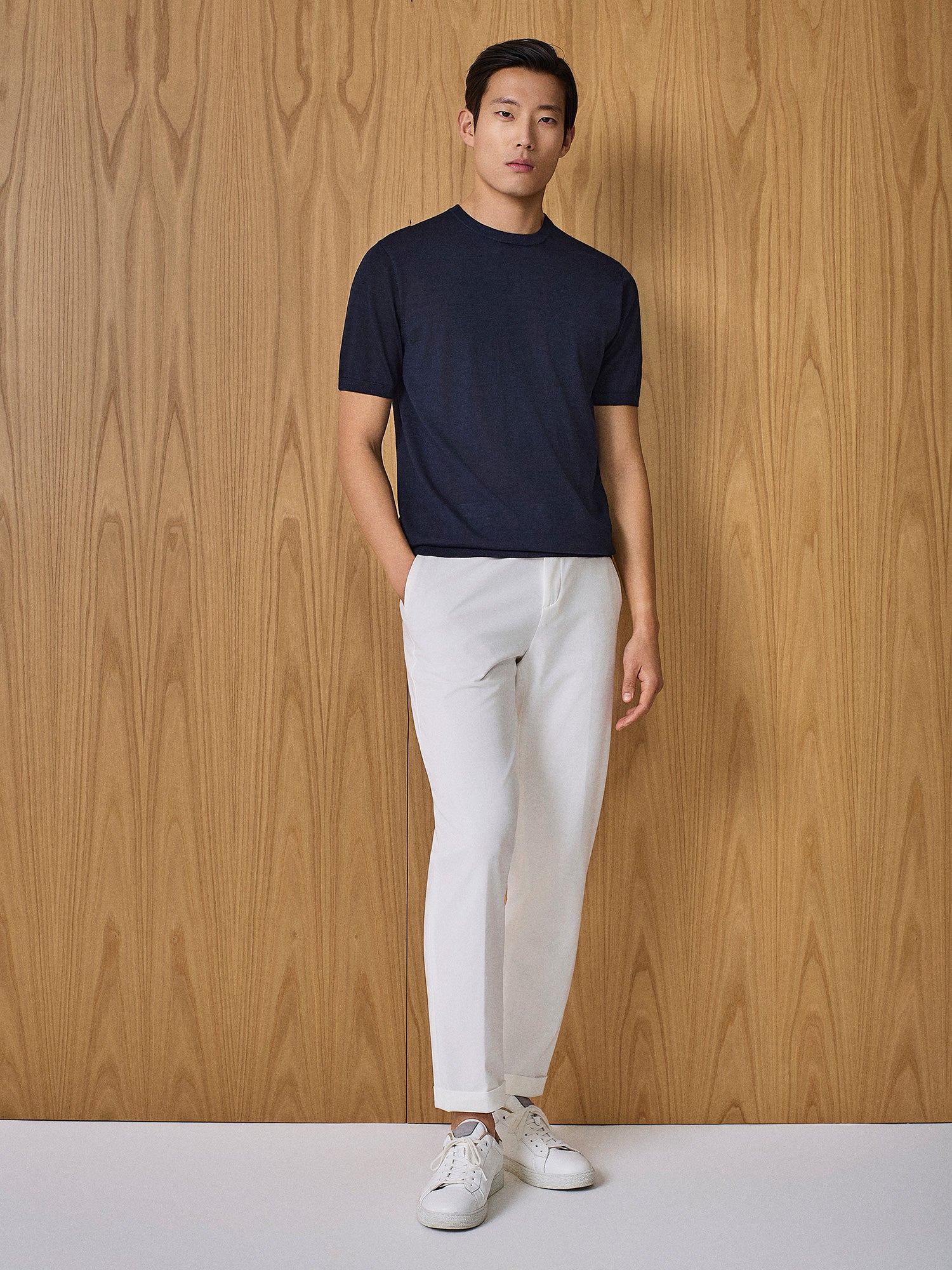 T-shirt in maglia misto seta e cashmere blu