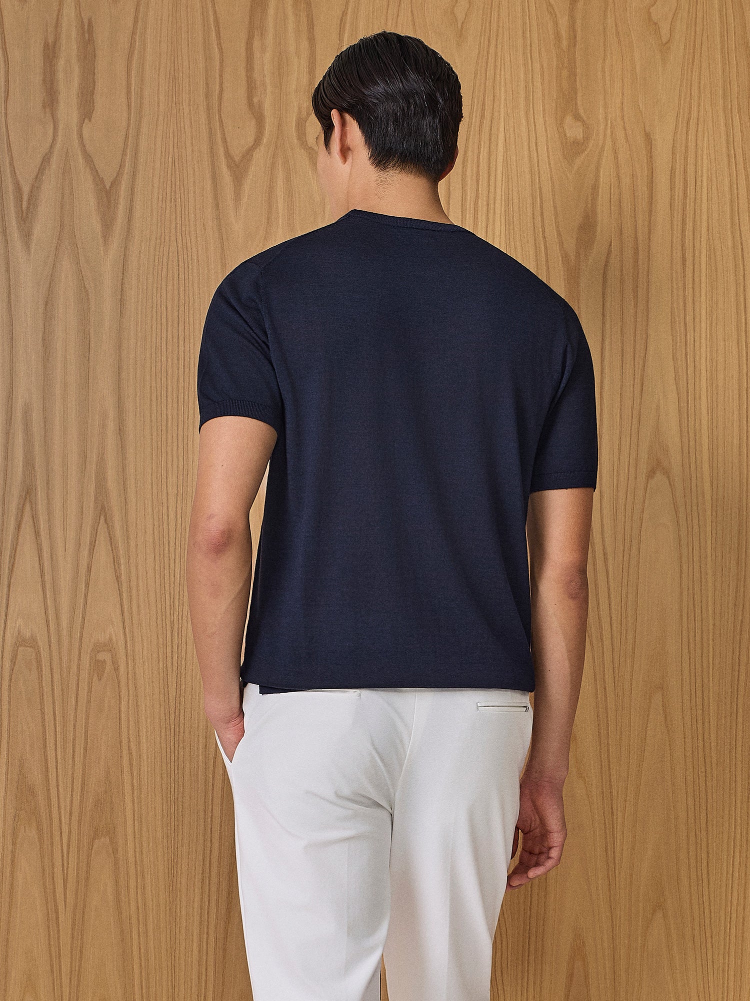 T-shirt in maglia misto seta e cashmere blu