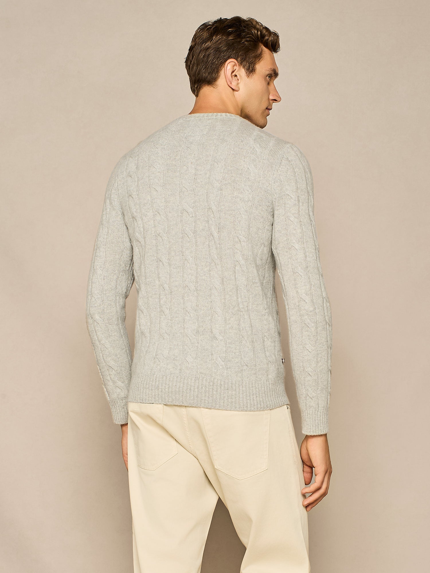LIGHT GREY MELANGE CABLE SWEATER
