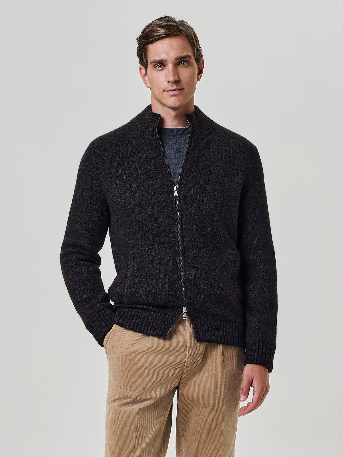 Felpa da uomo moro full zip in filato brinato, Paul Taylor