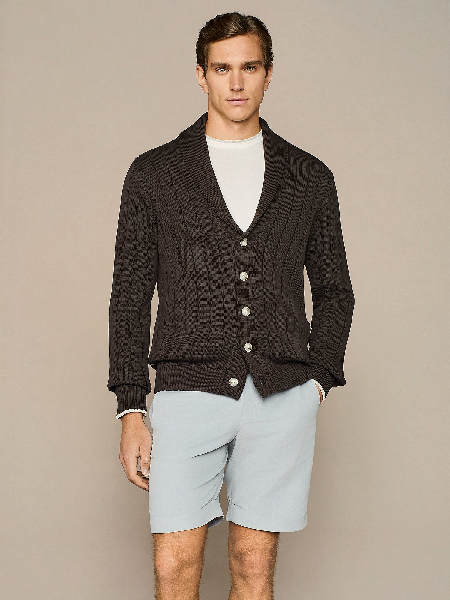 BROWN SHAWL CARDIGAN 