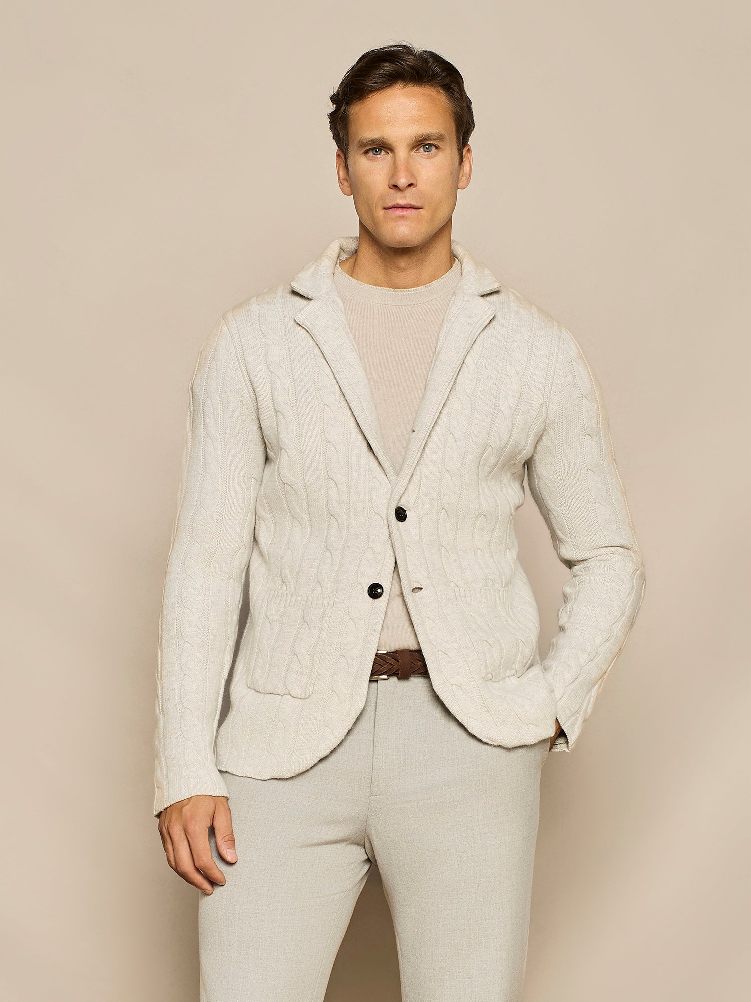 LIGHT GREY MELANGE CABLES JACKET