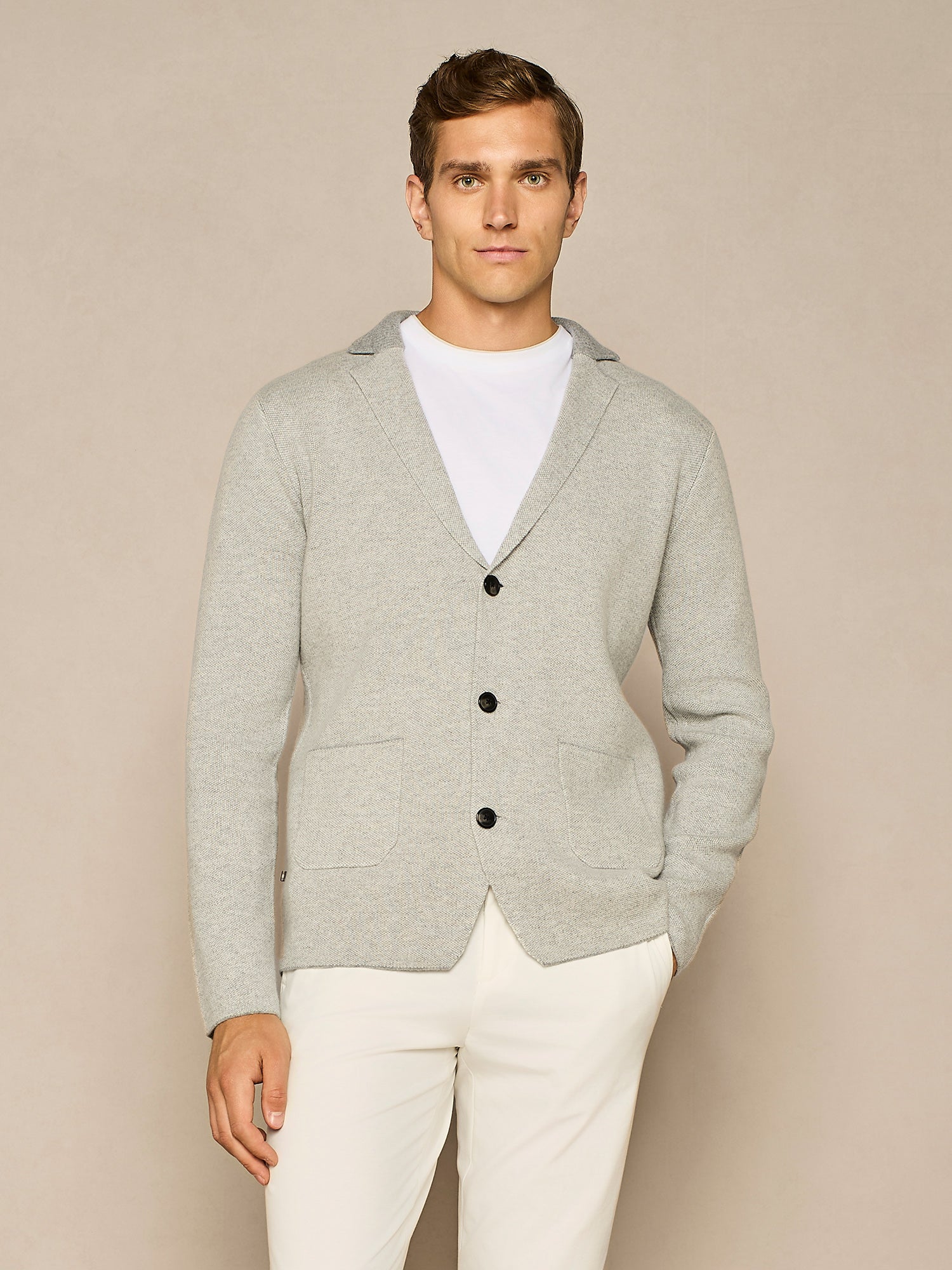 GIACCA PIQUET BICOLORE GRIGIO MELANGE