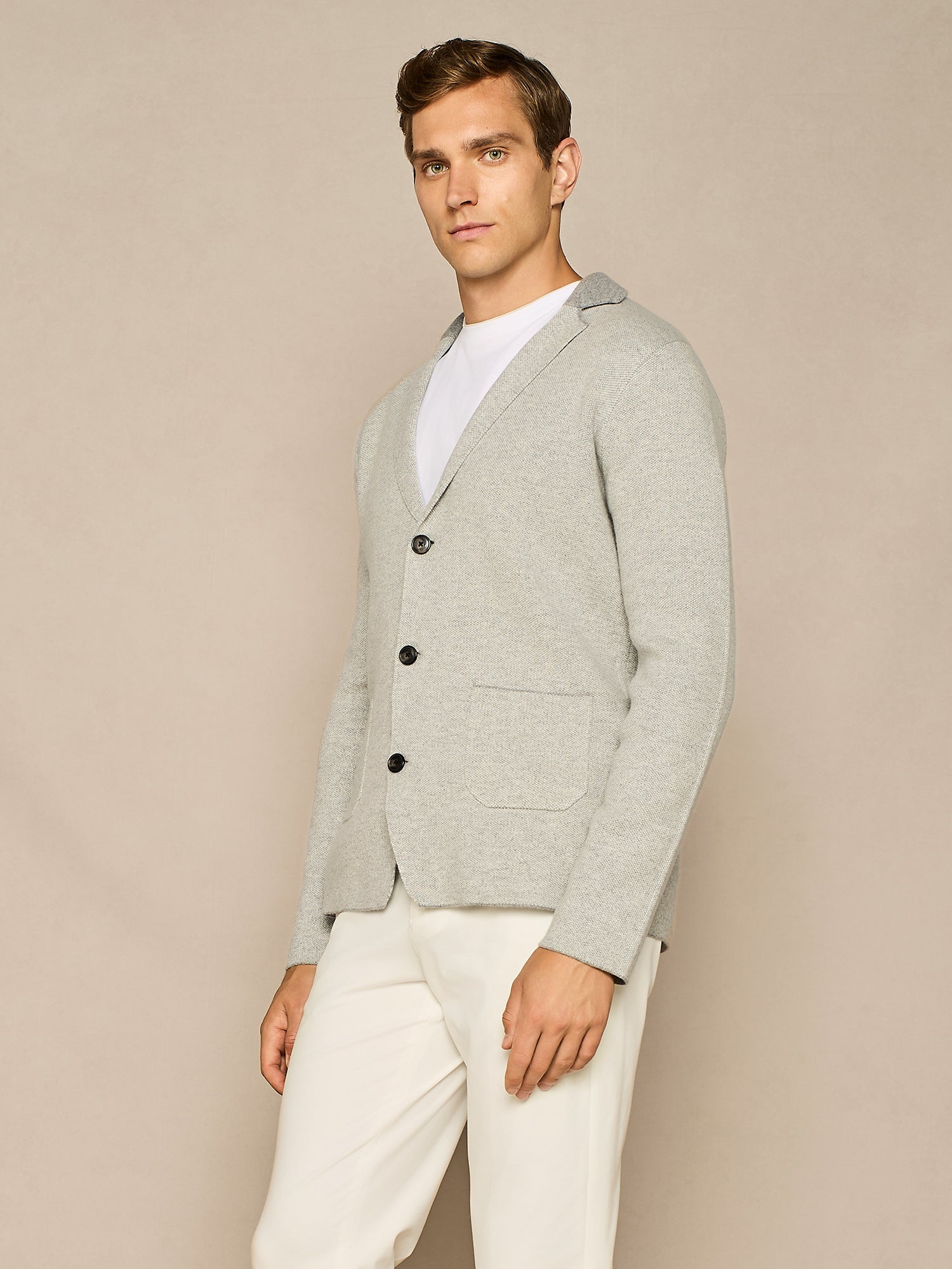 GIACCA PIQUET BICOLORE GRIGIO MELANGE