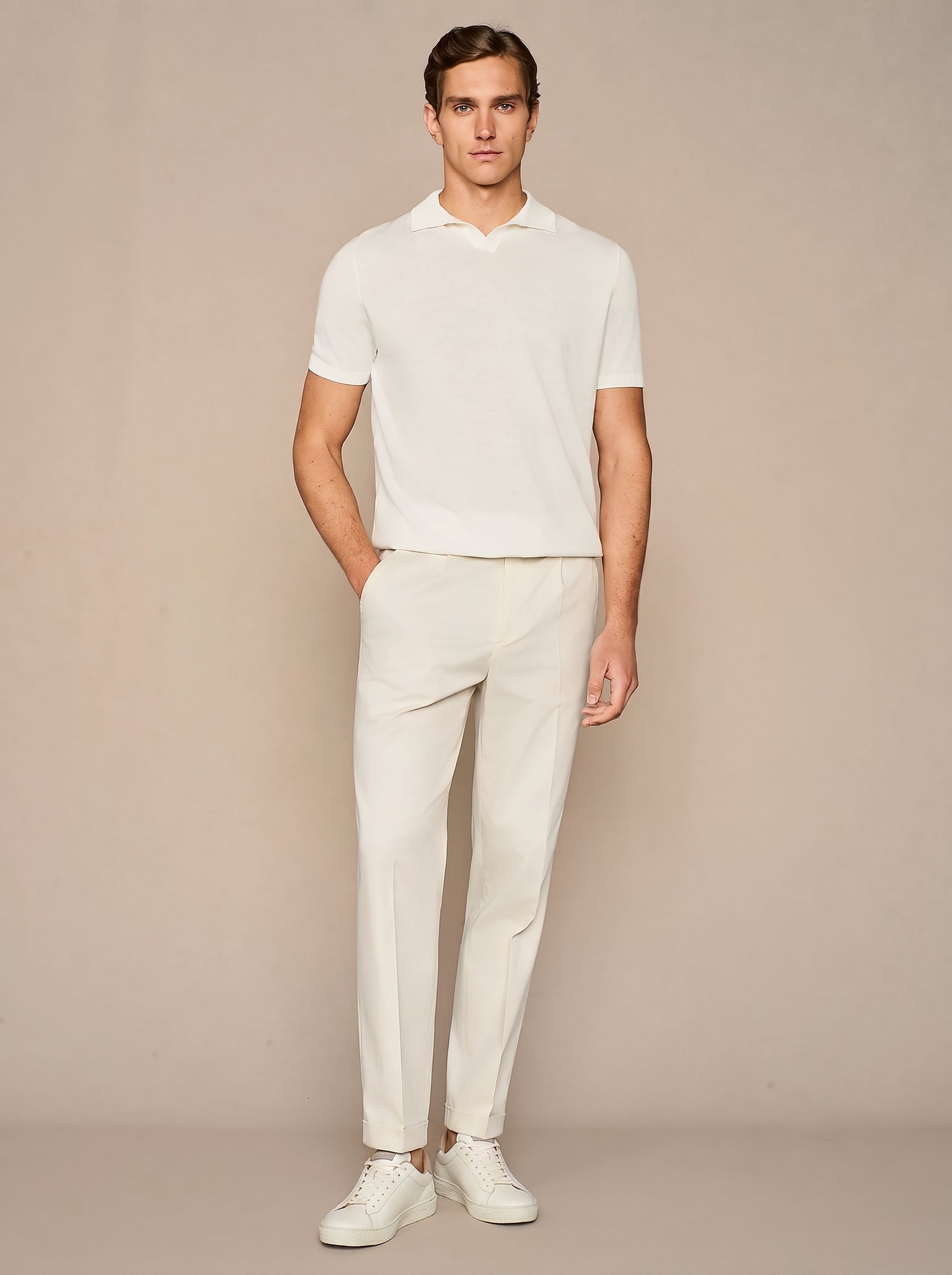 Polo crepe in maglia bianca