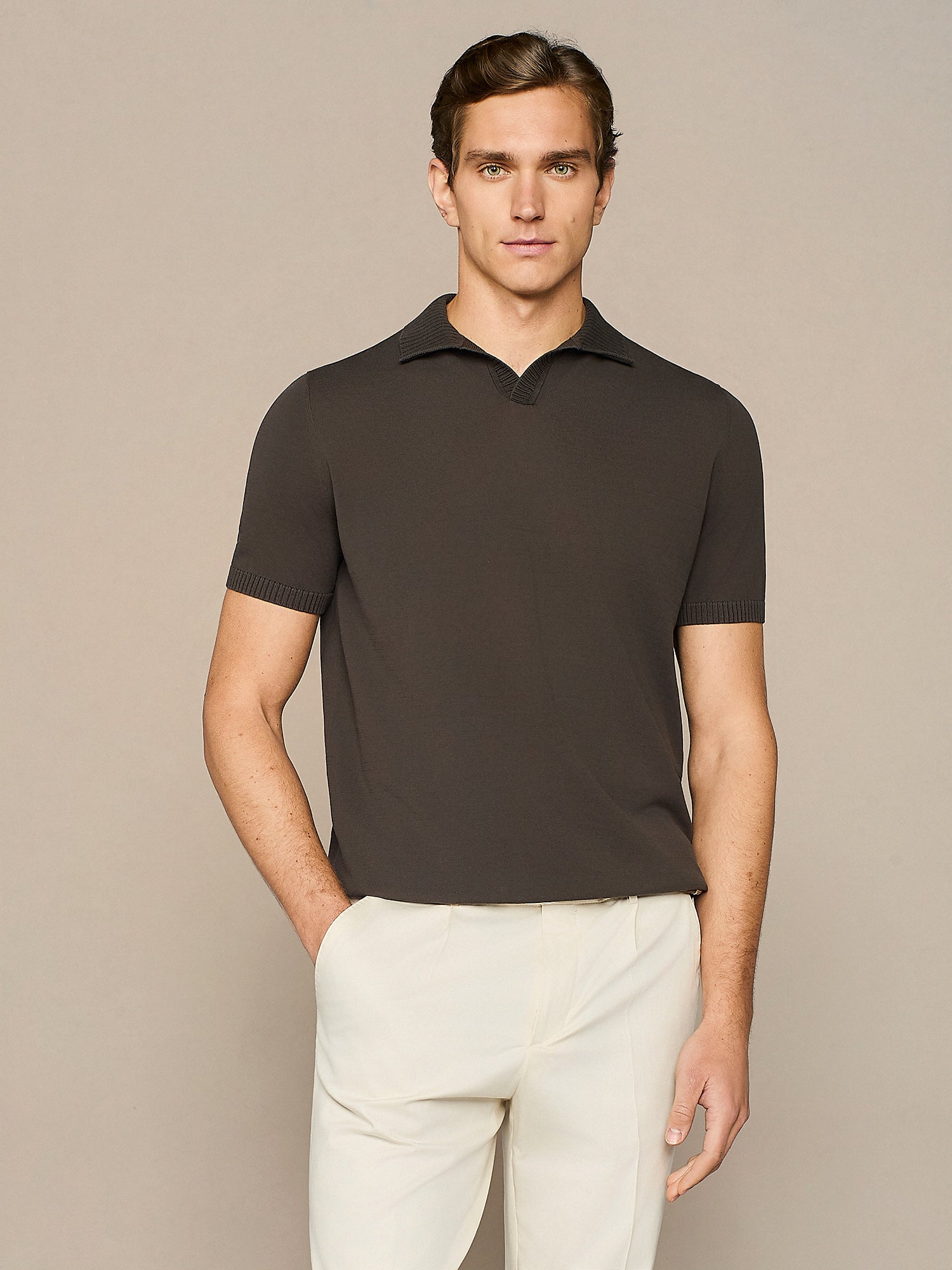 POLO CREPE IN MAGLIA MORO