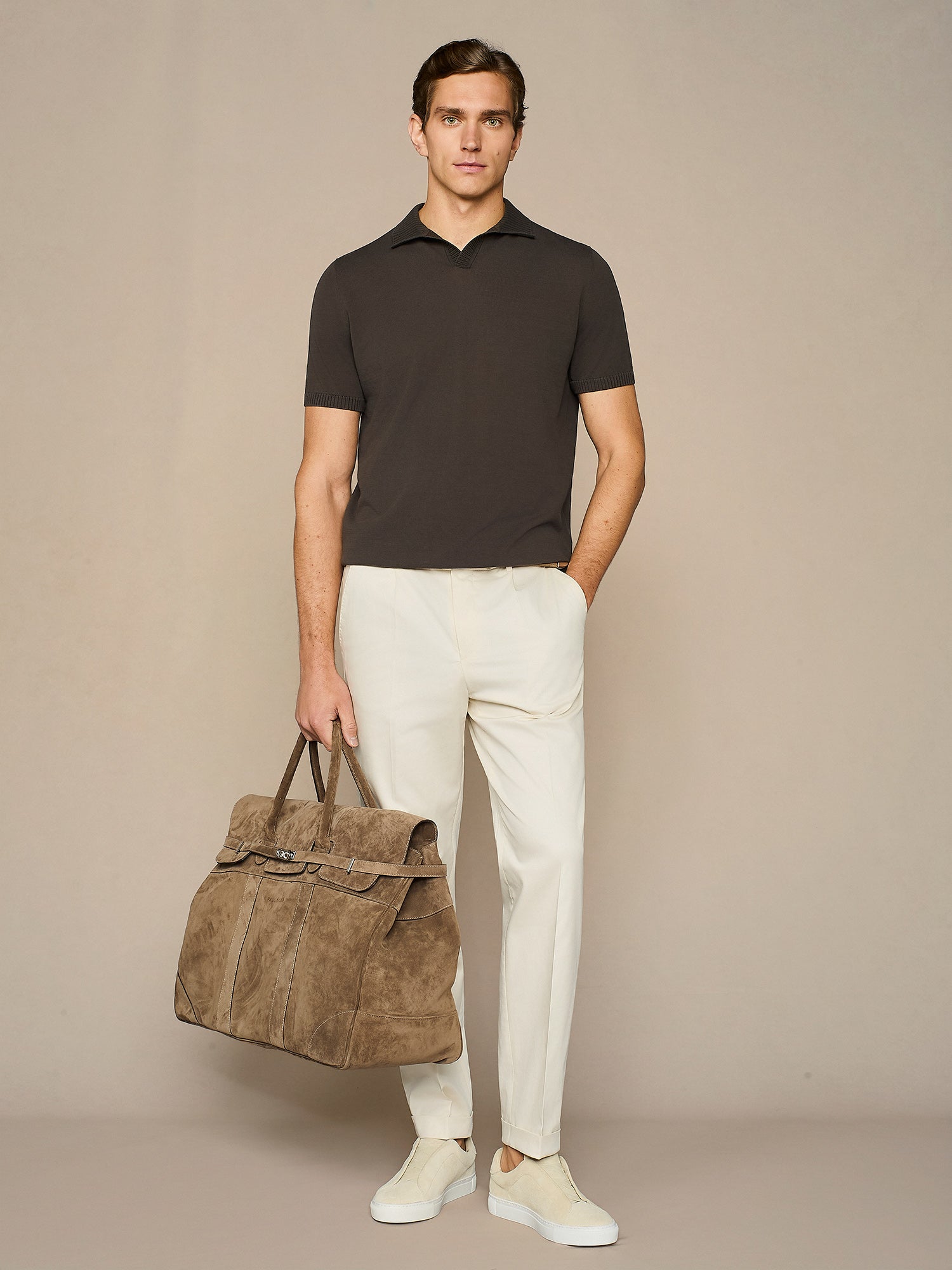 POLO CREPE IN MAGLIA MORO