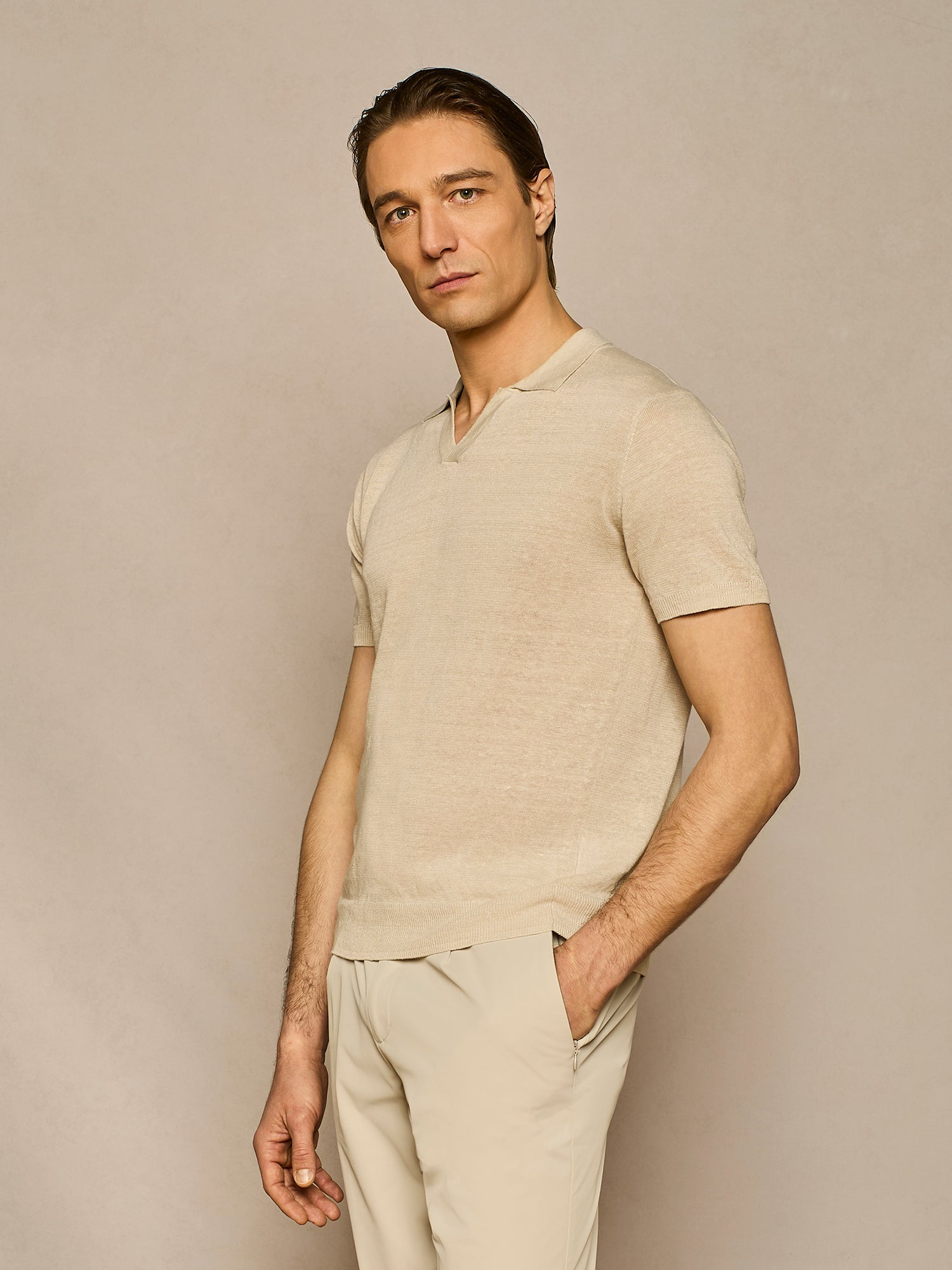 POLO DI LINO IN MAGLIA BURRO