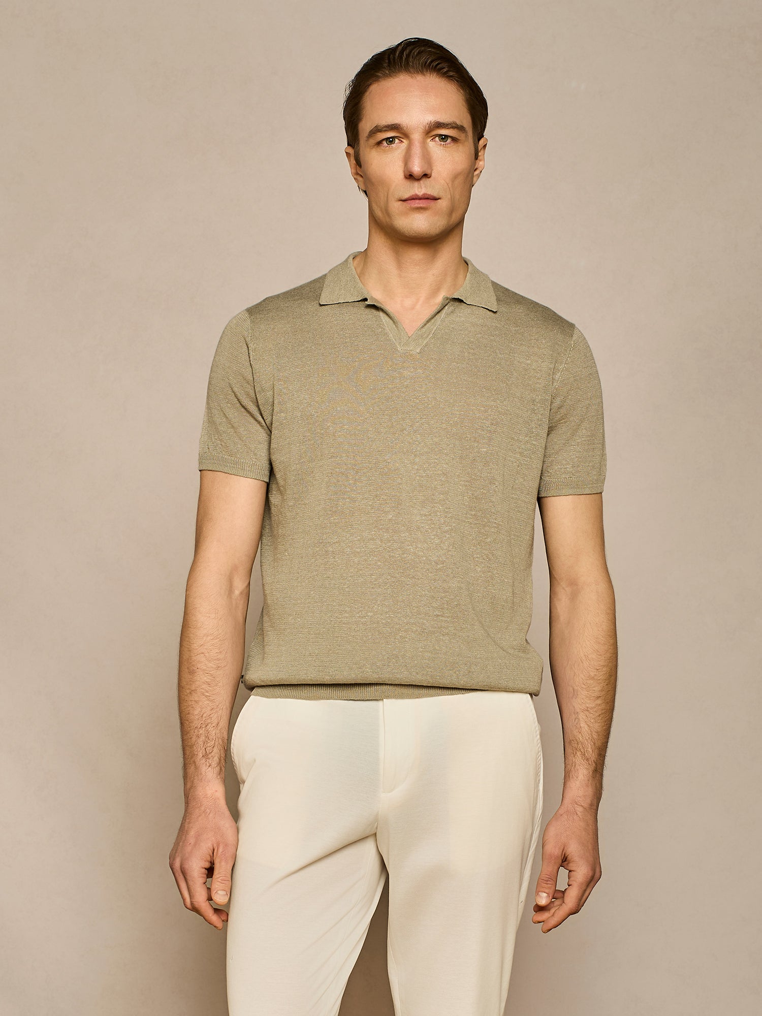 POLO DI LINO IN MAGLIA SAGE