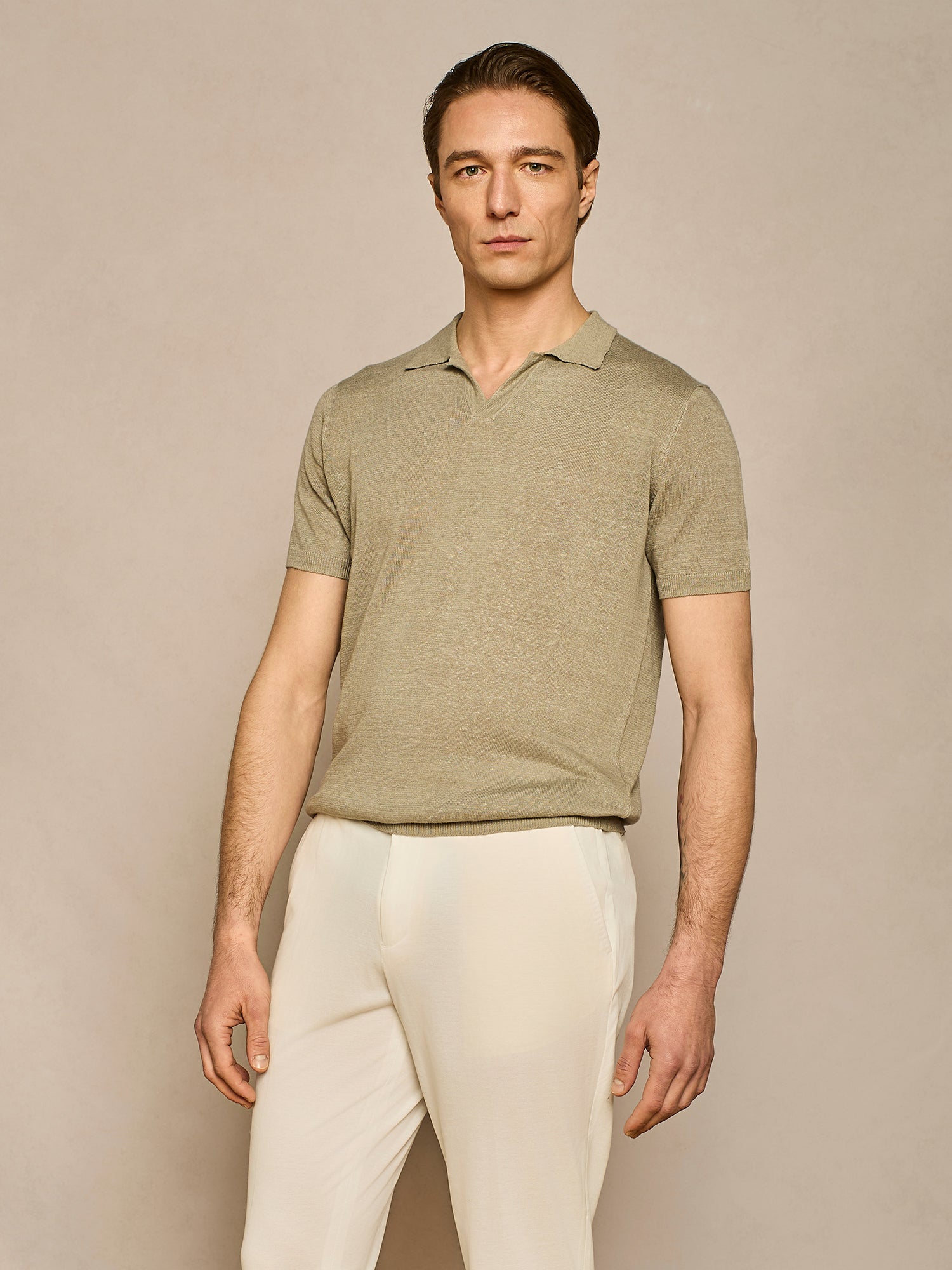 POLO DI LINO IN MAGLIA SAGE