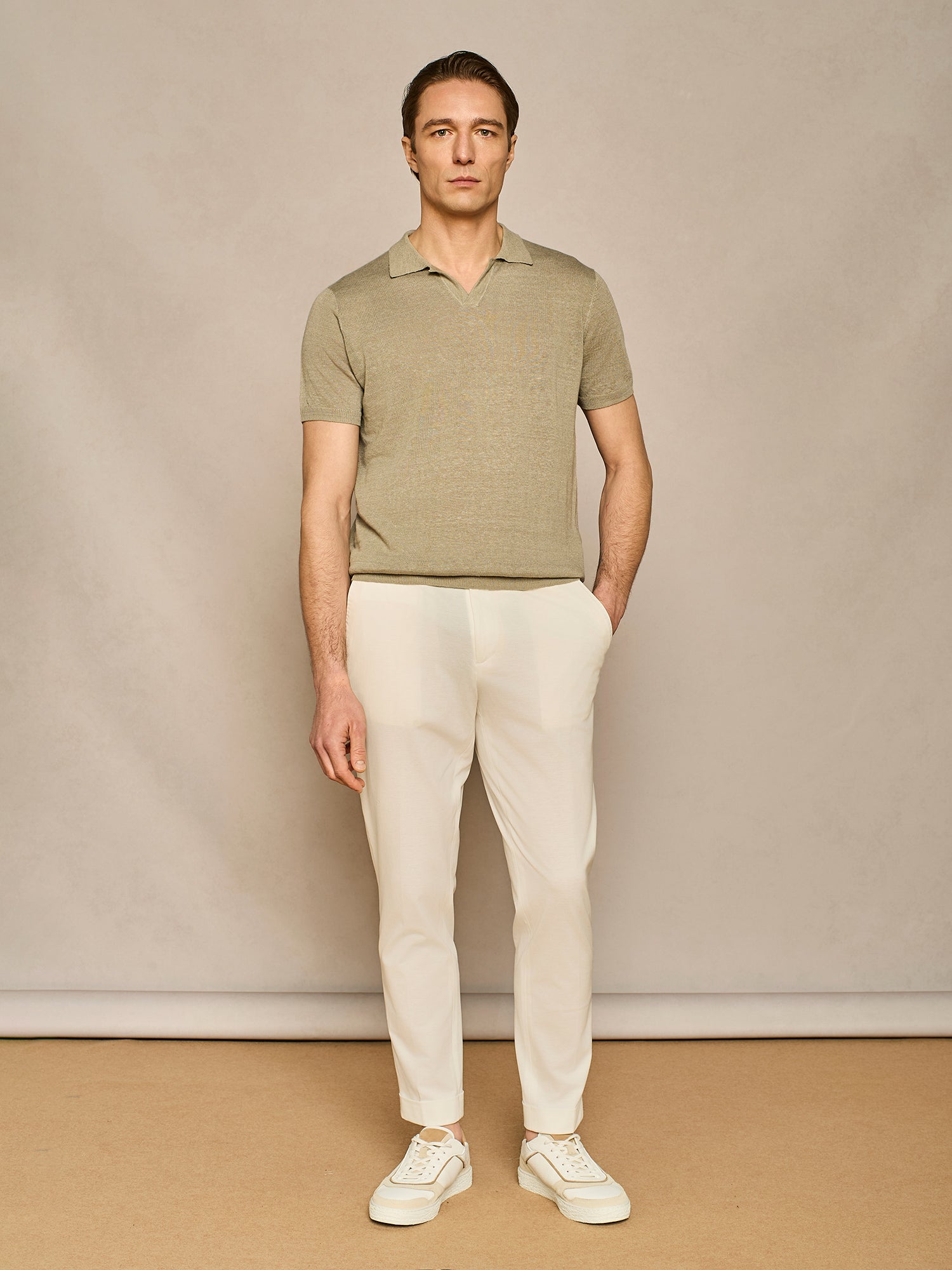 POLO DI LINO IN MAGLIA SAGE