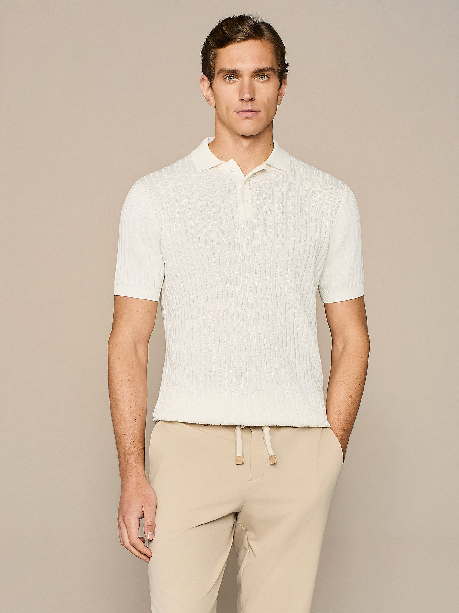 OFF WHITE CABLE KNITTED POLO 